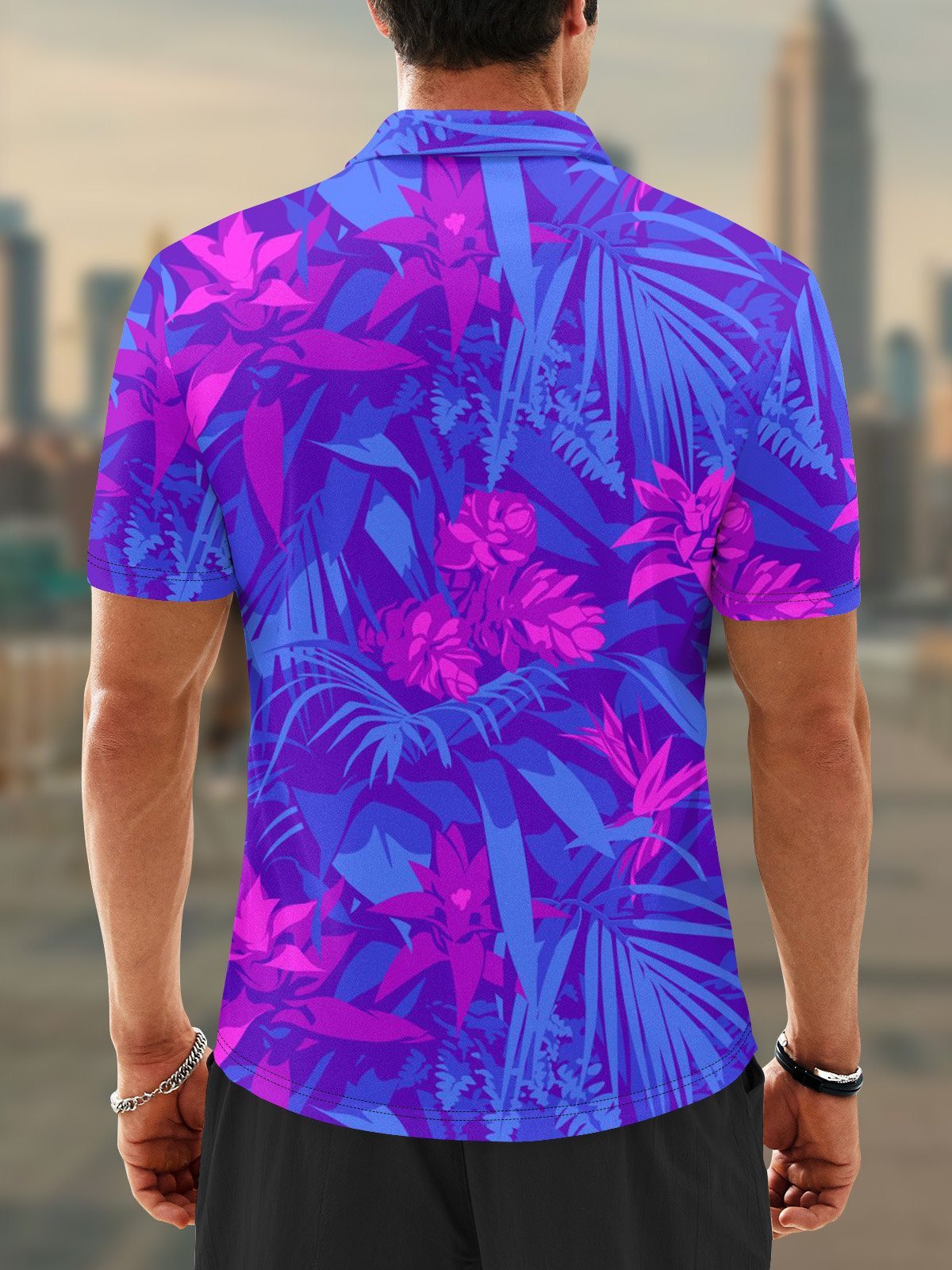 Moisture Wicking Hawaiian Flowers Leaves Golf Polo
