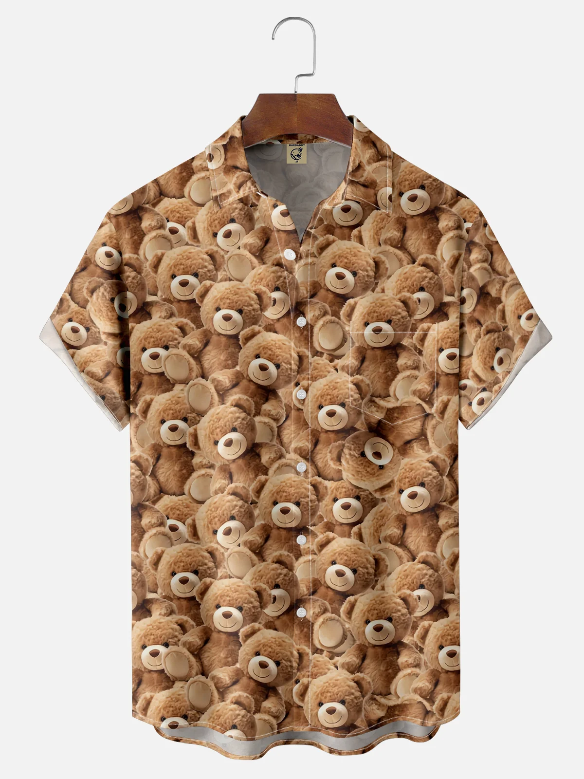 Moisture Wicking Bear Stuffed Animal Chest Pocket Hawaiian Shirt