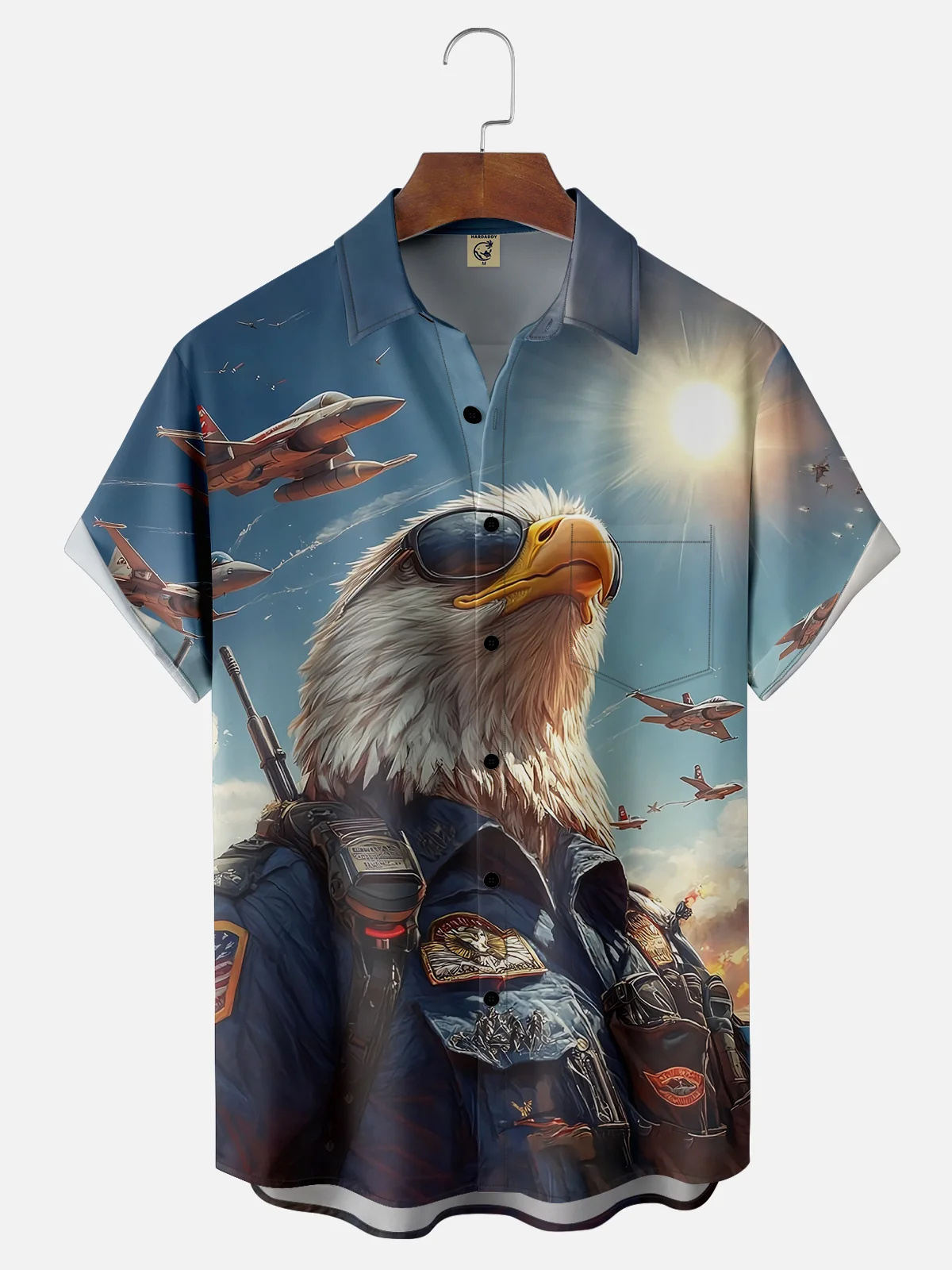 Moisture-wicking Memorial Day Air Force Bald Eagle USA Chest Pocket Casual Shirt