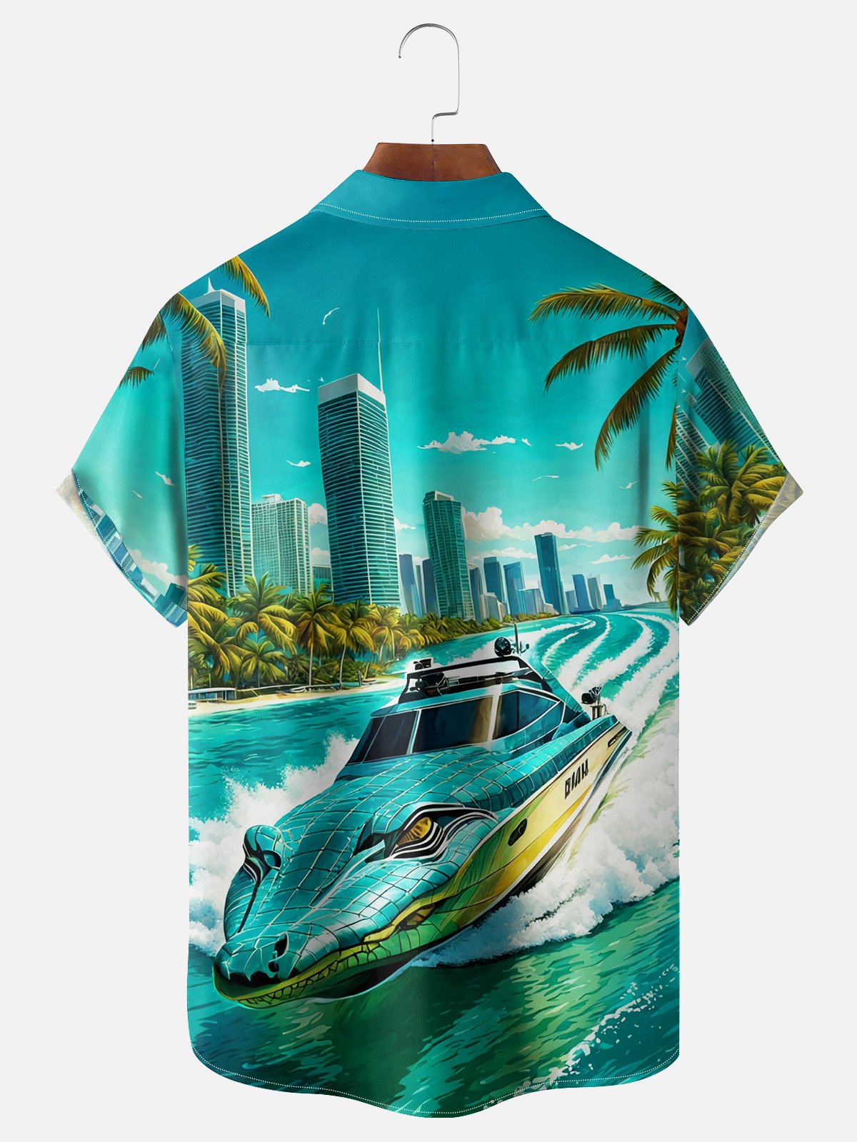 Moisture-wicking Alligator Beach Coconut Tree Chest Pocket Hawaiian Shirt