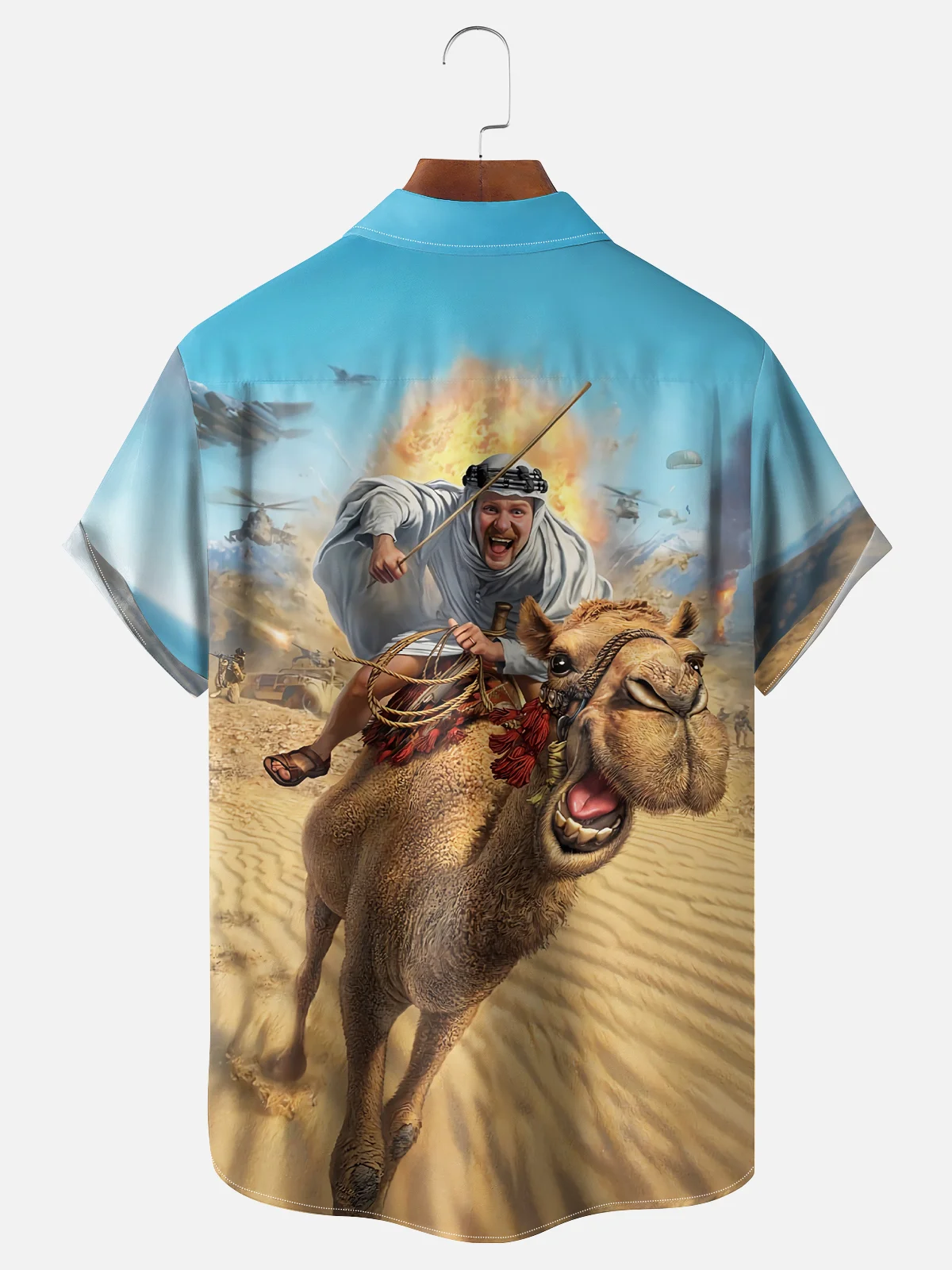 Moisture-wicking Desert Camel Character Fun Art Chest Pocket Casual Shirt