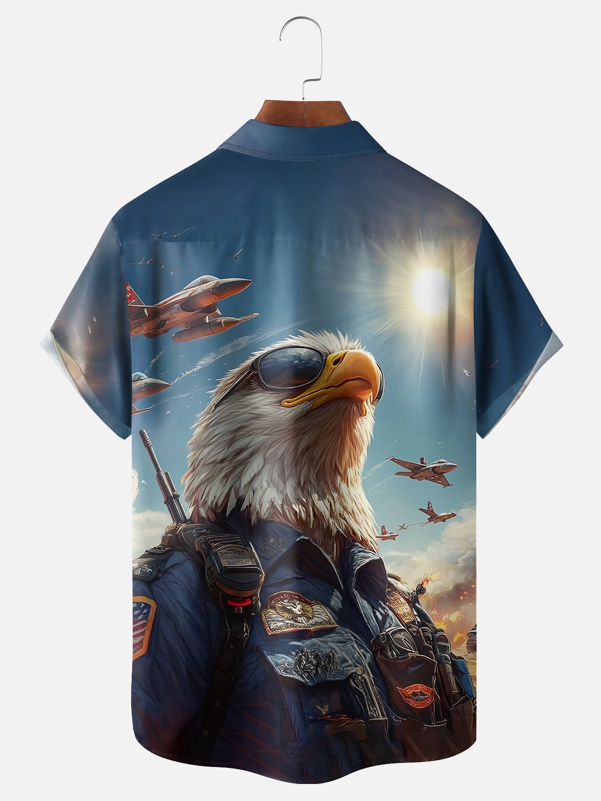 Moisture-wicking Memorial Day Air Force Bald Eagle USA Chest Pocket Casual Shirt