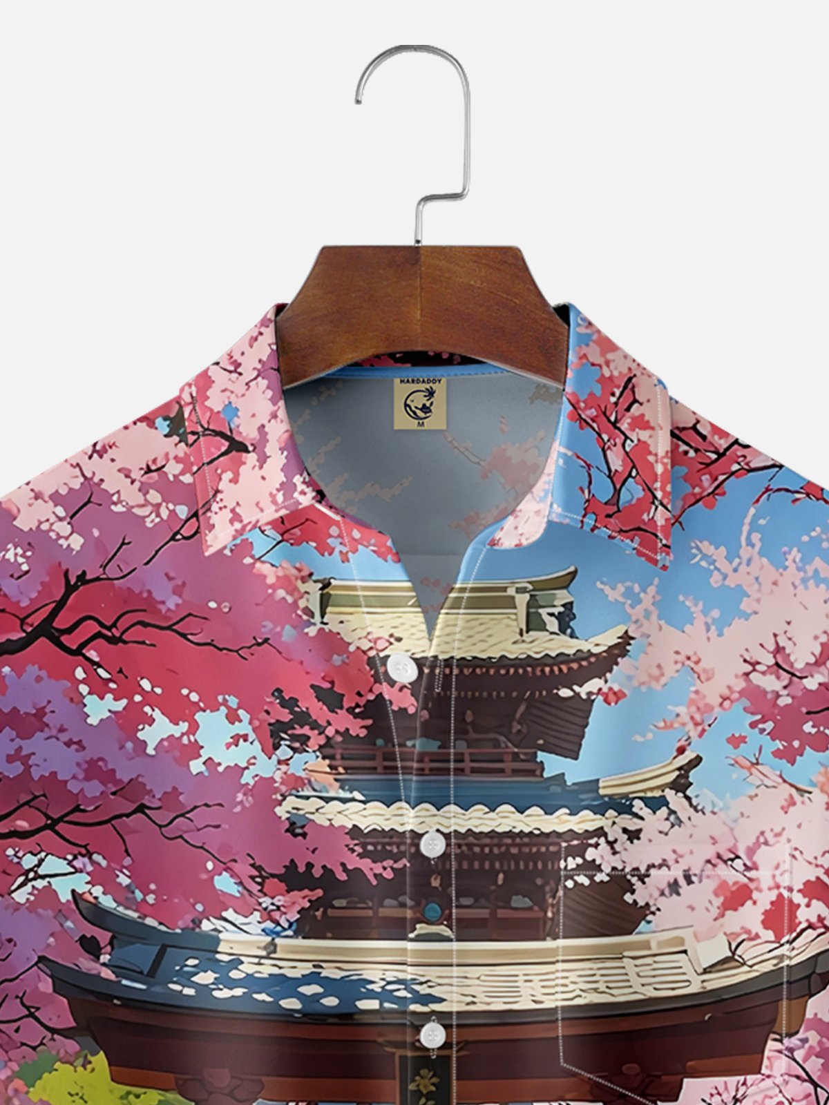 Moisture-wicking American Retro Japanese Culture Sakura Art Painting Chest Pocket Casual Shirt