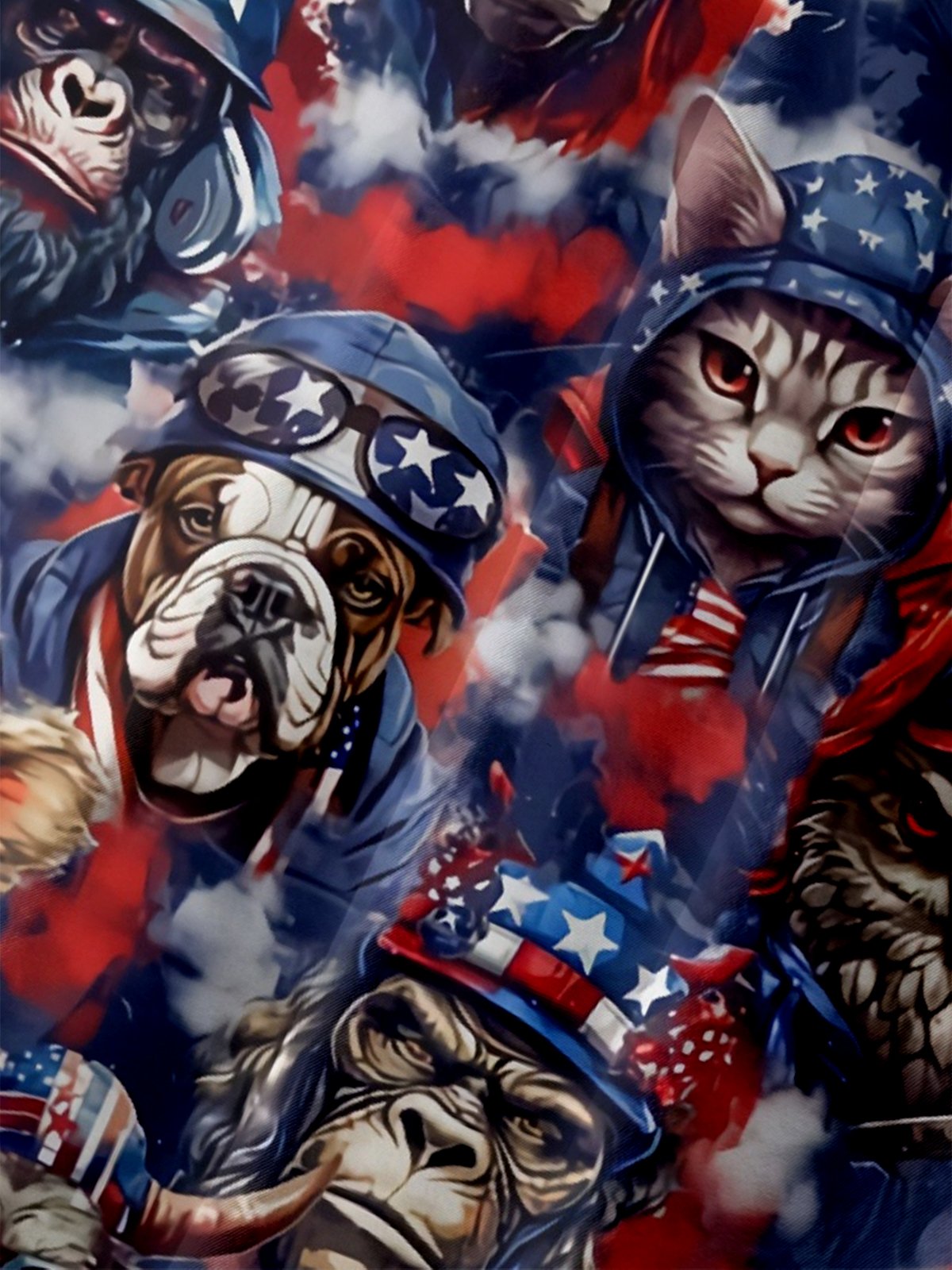 Moisture Wicking American Flag Eagle Dog Bigfoot Chest Pocket Hawaiian Shirt