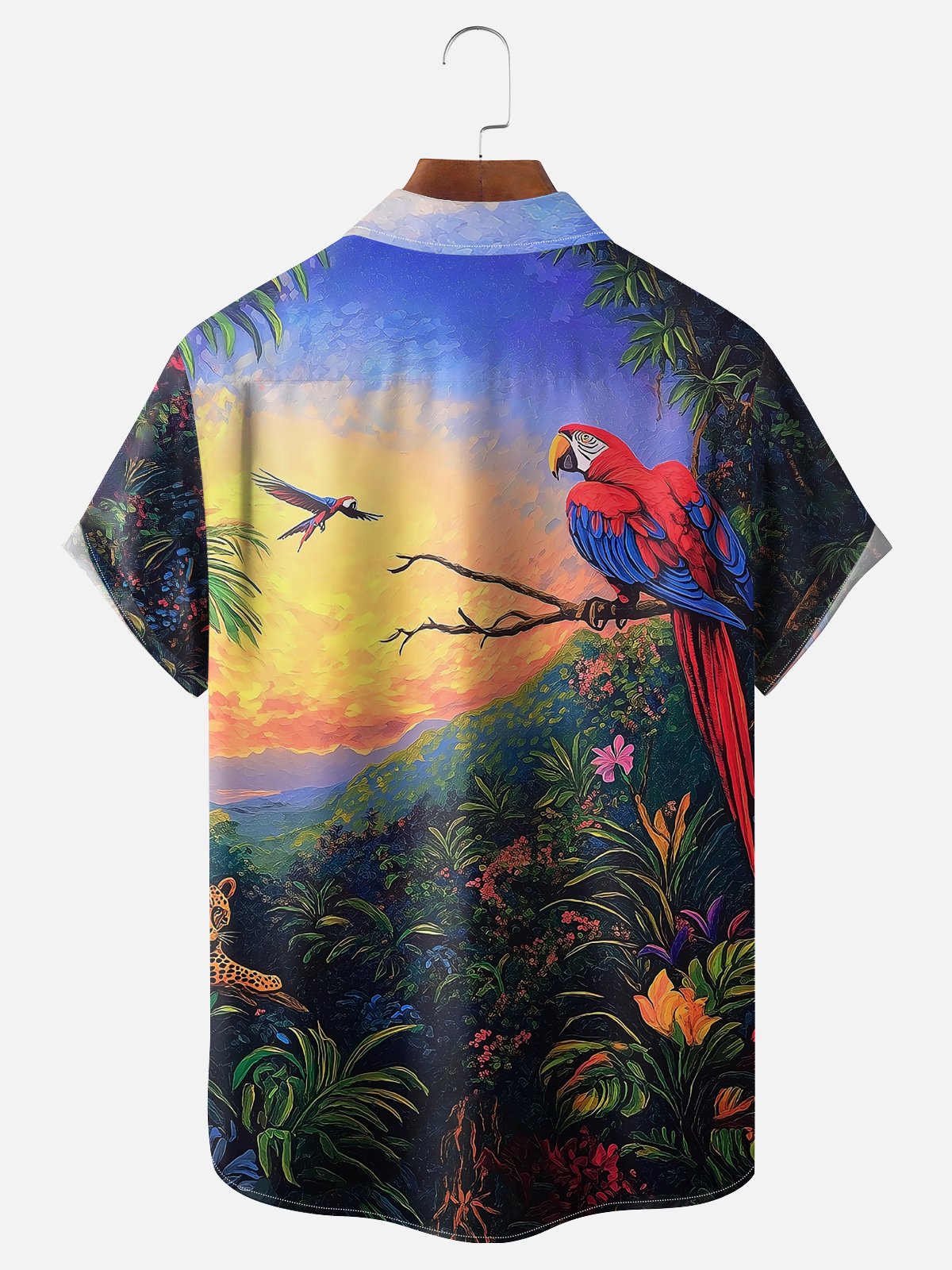 Moisture Wicking Rainforest Parrot Chest Pocket Hawaiian Shirt