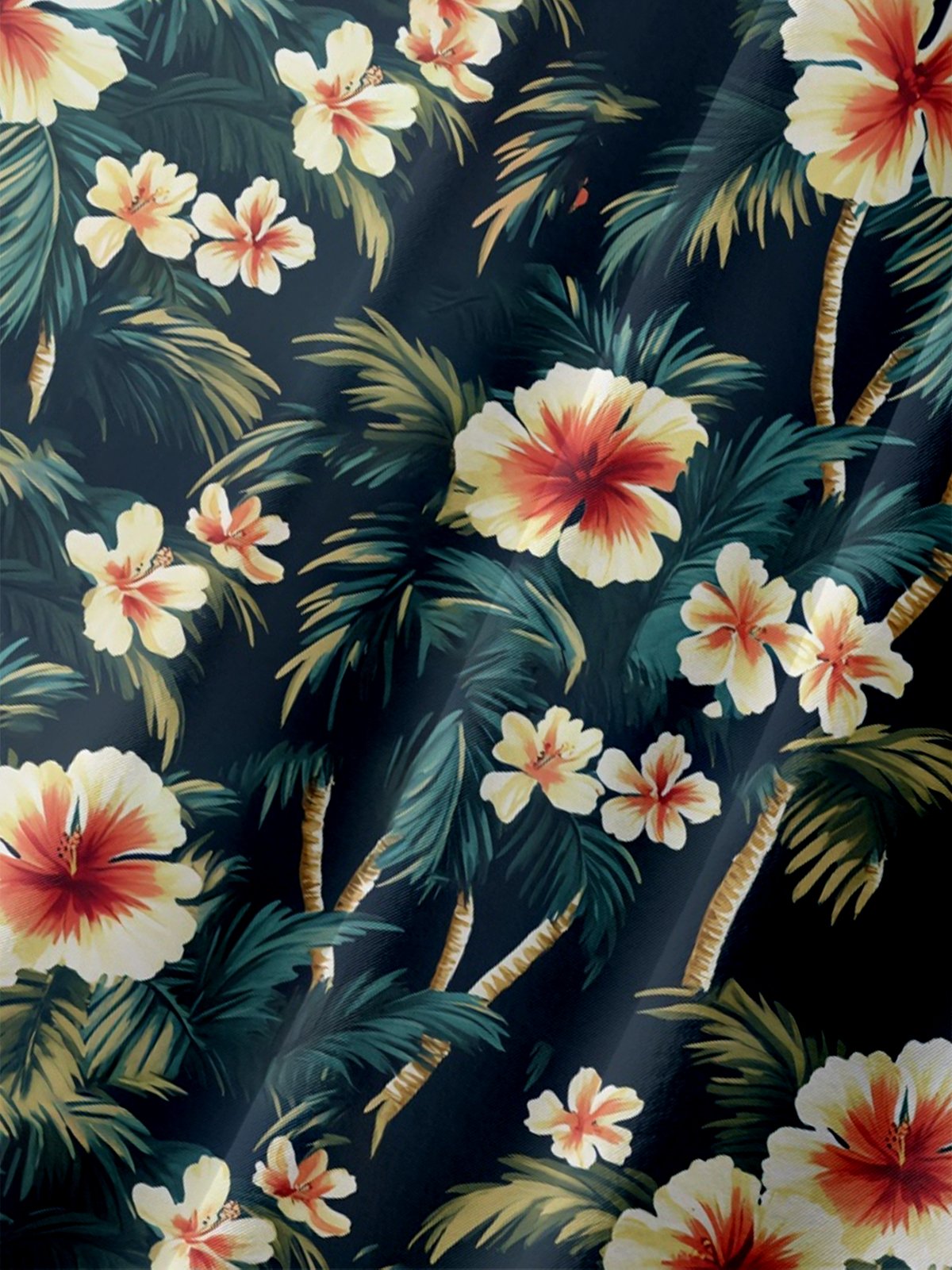 Moisture-wicking Palm Tree Floral Chest Pocket Hawaiian Shirt