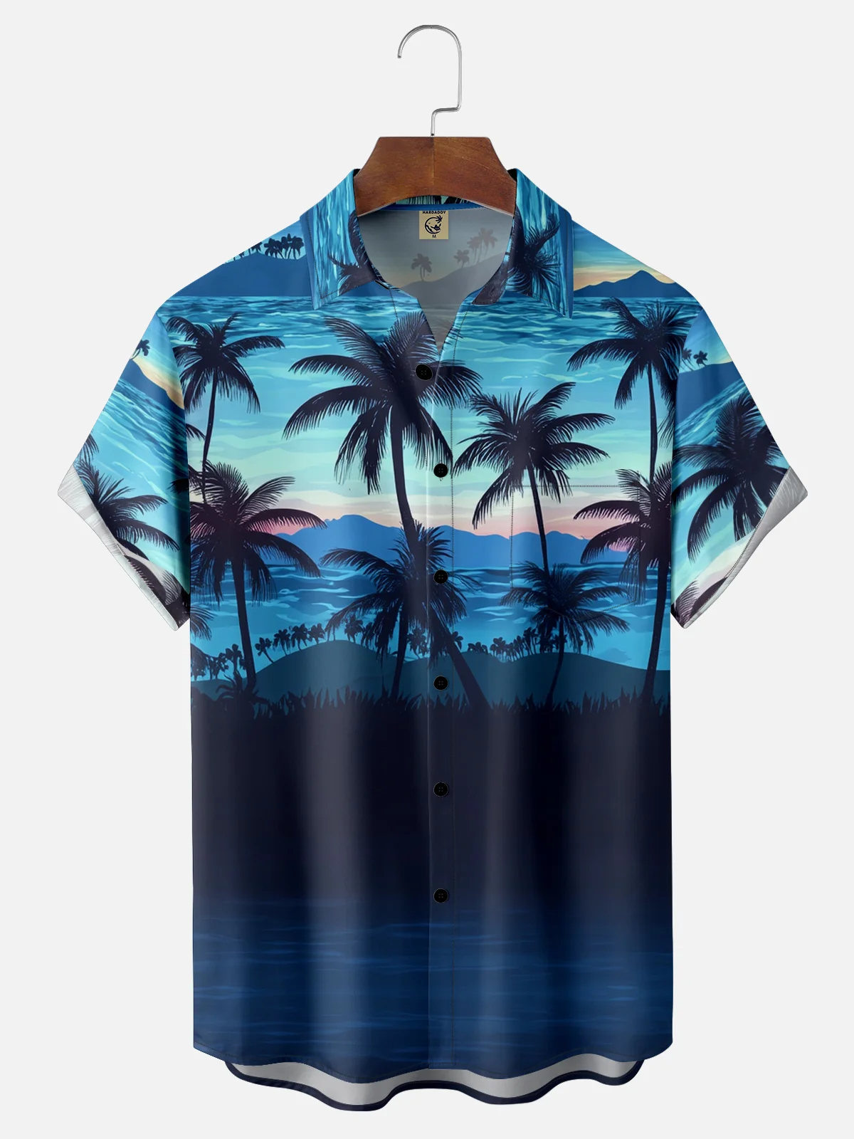Moisture-wicking Tropical Palm Tree Chest Pocket Hawaiian Shirt