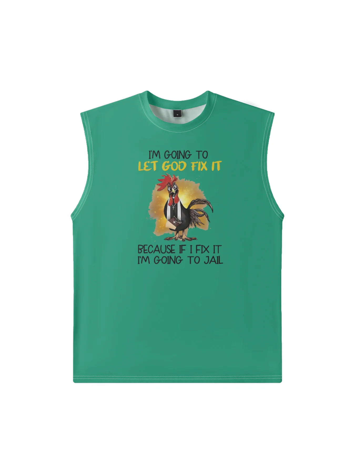Mens Crewneck Tank Tops Let God Fix It Chicken Beach Sleeveless Shirt
