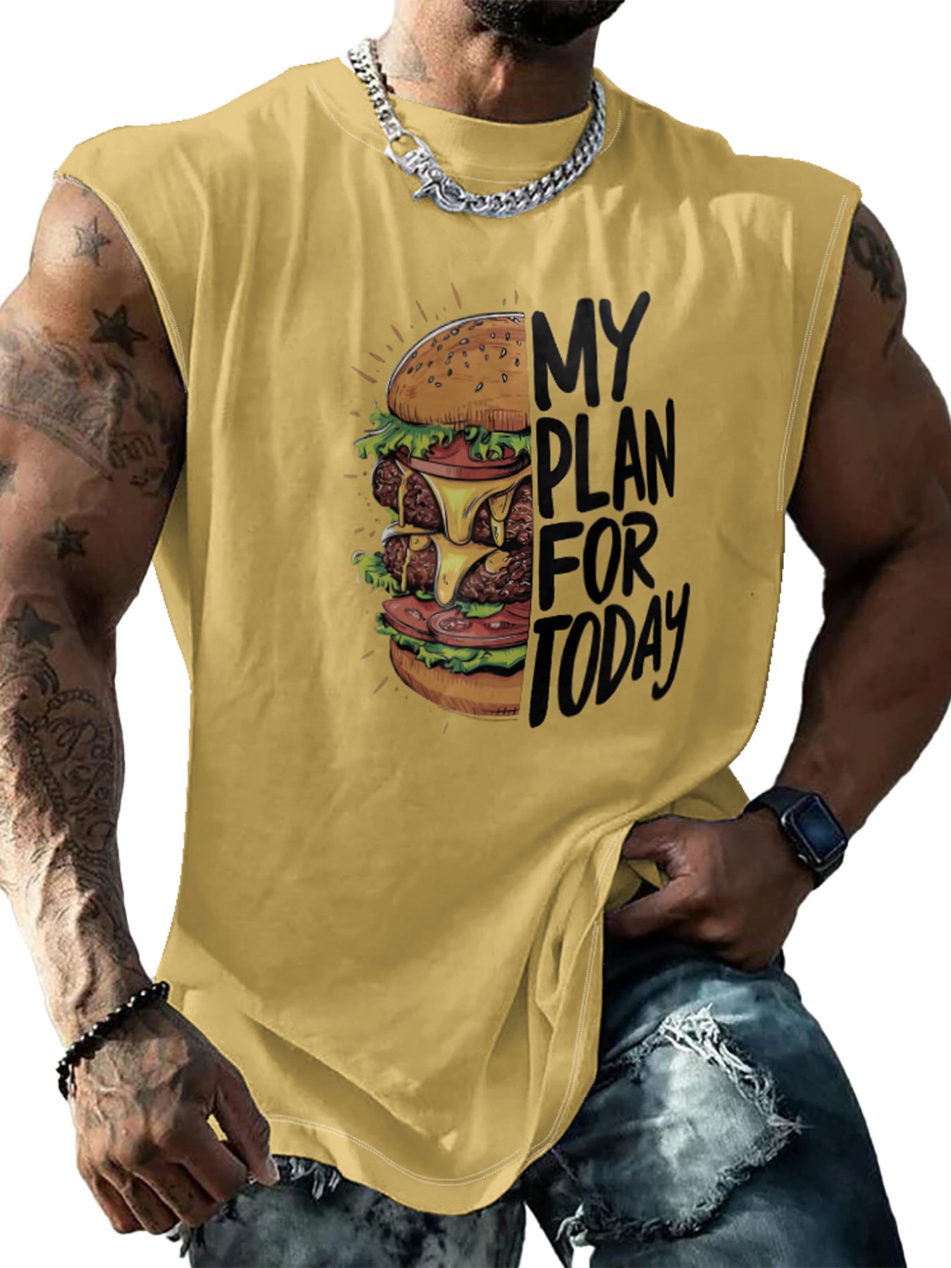 Mens Crewneck Tank Tops Burger Beach Sleeveless Shirt