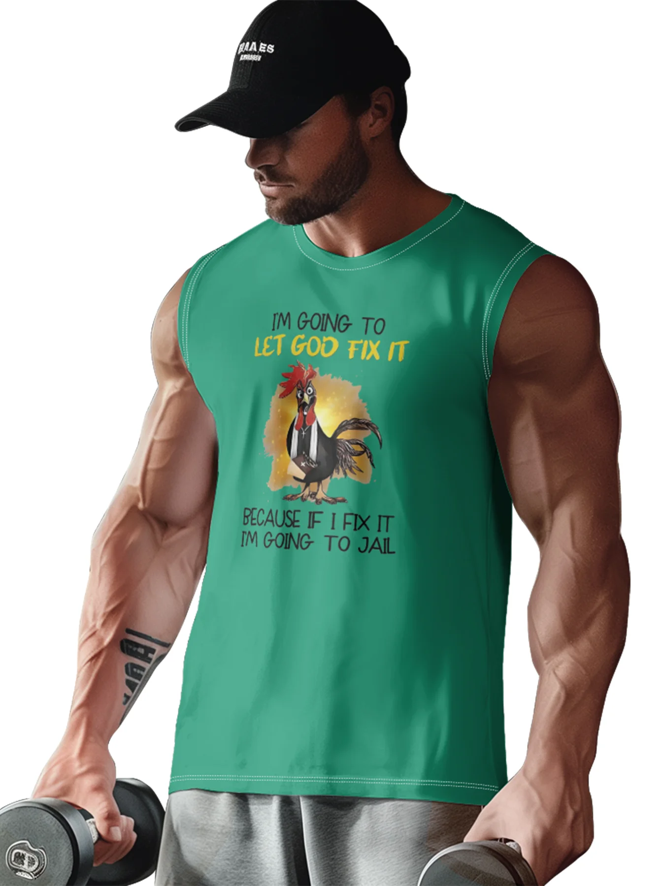 Mens Crewneck Tank Tops Let God Fix It Chicken Beach Sleeveless Shirt