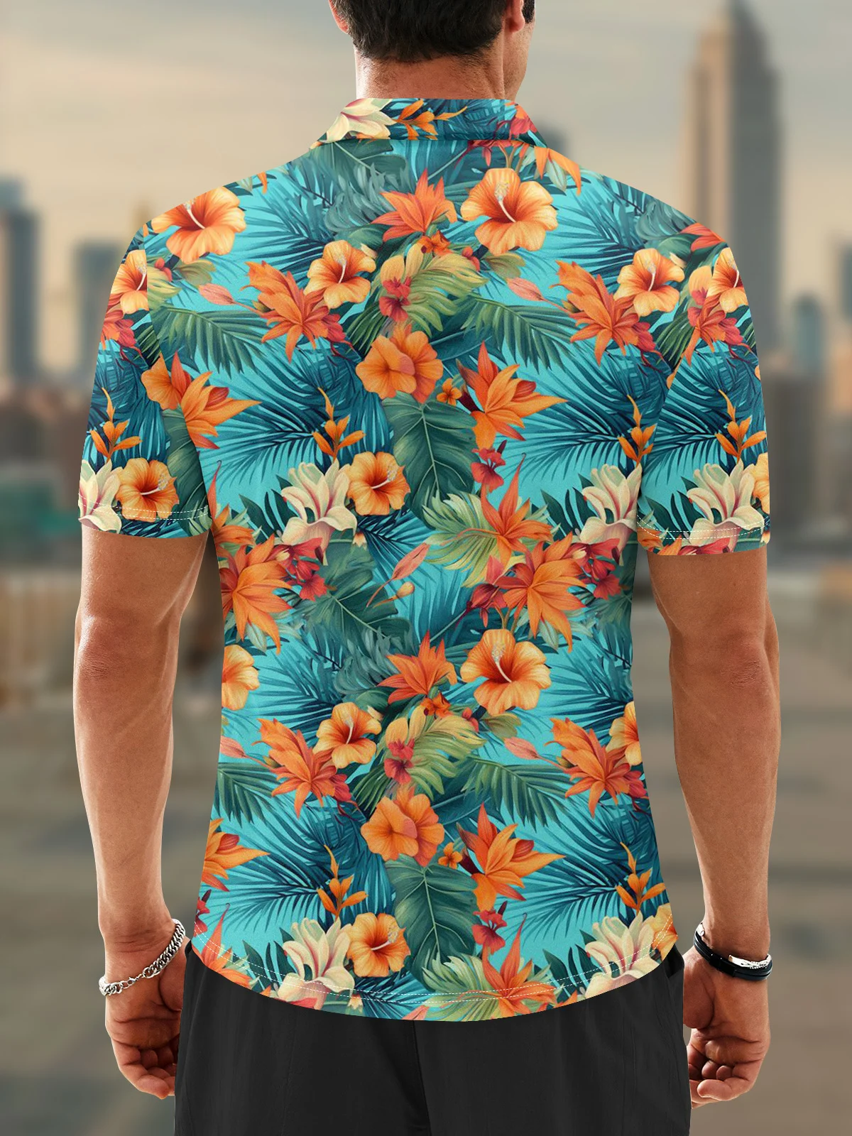 Moisture Wicking Hawaiian Floral Palm Leaves Golf Polo