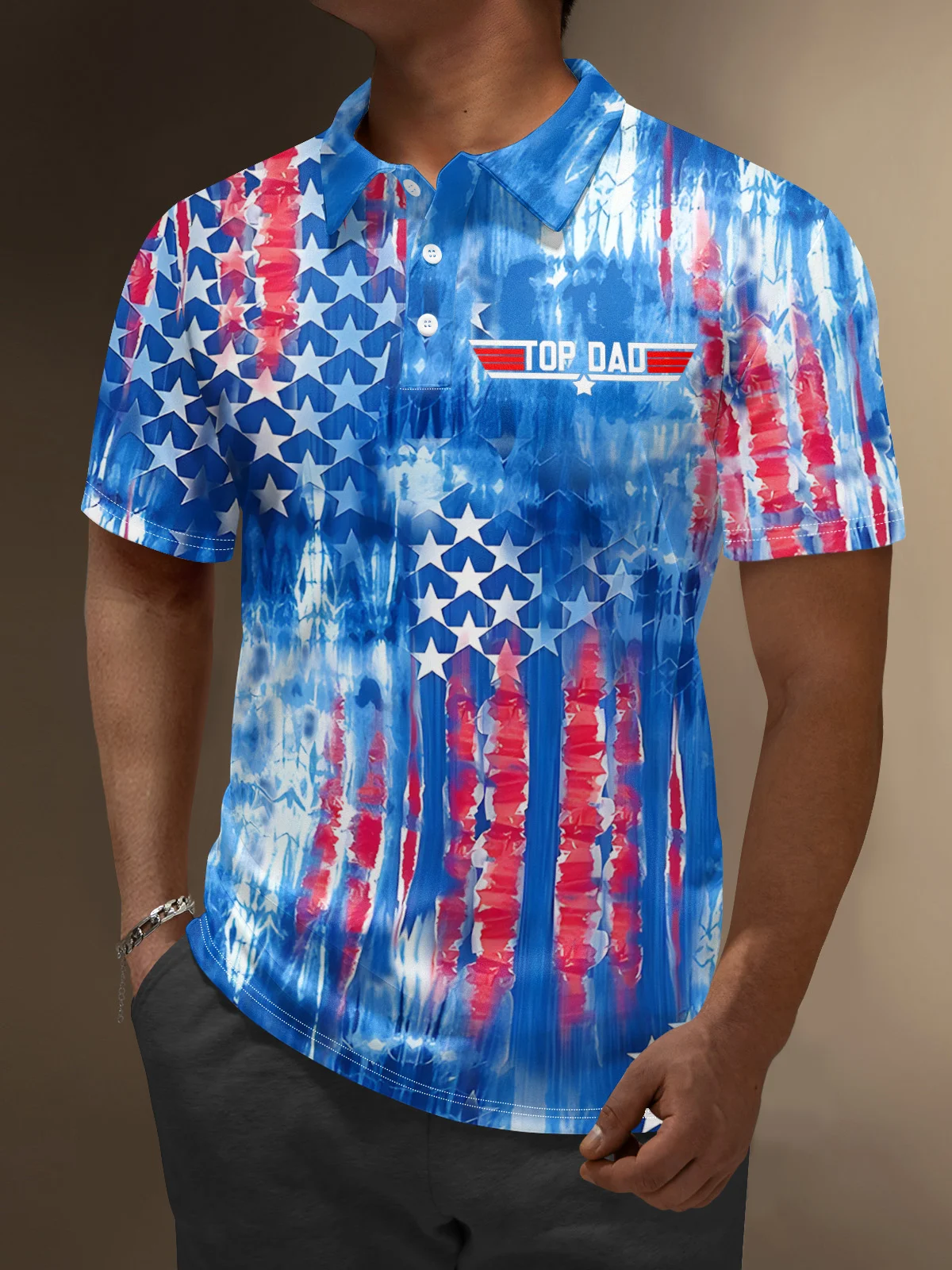 Moisture Wicking Father's Day Top Dad Star Striped Golf Polo