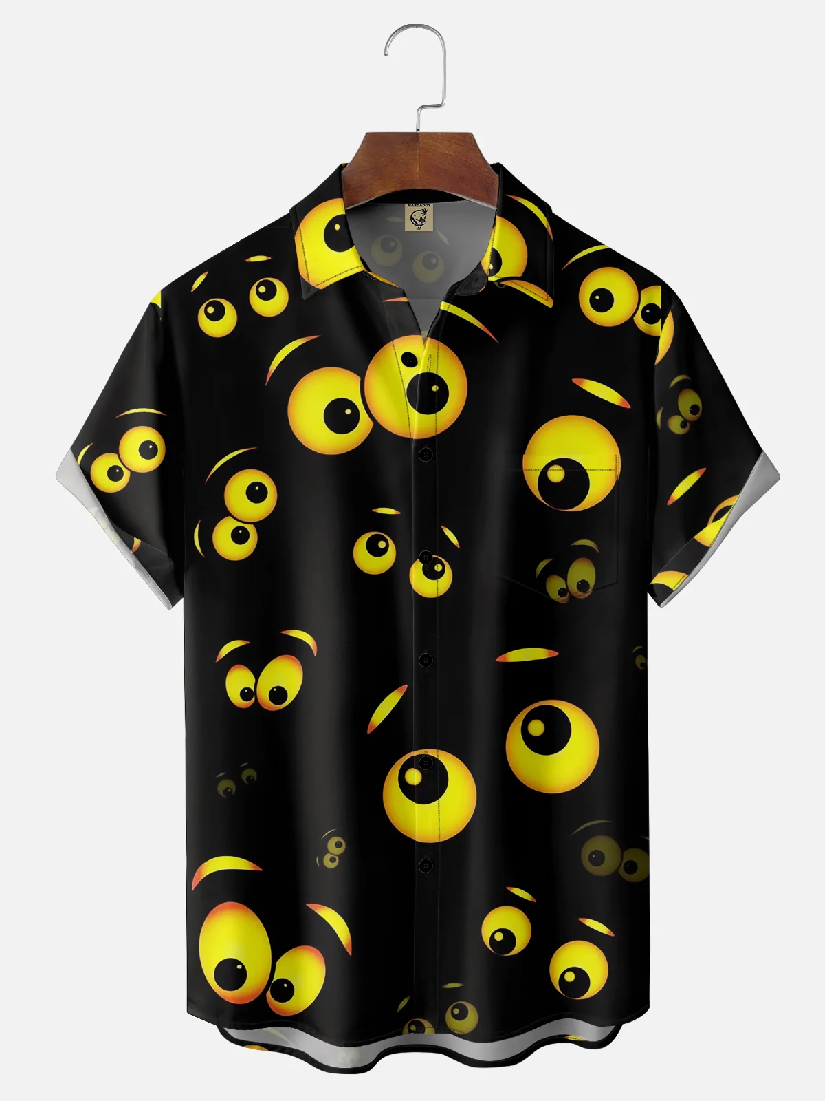 Moisture-wicking Cartoon Eyes Chest Pocket Casual Shirt