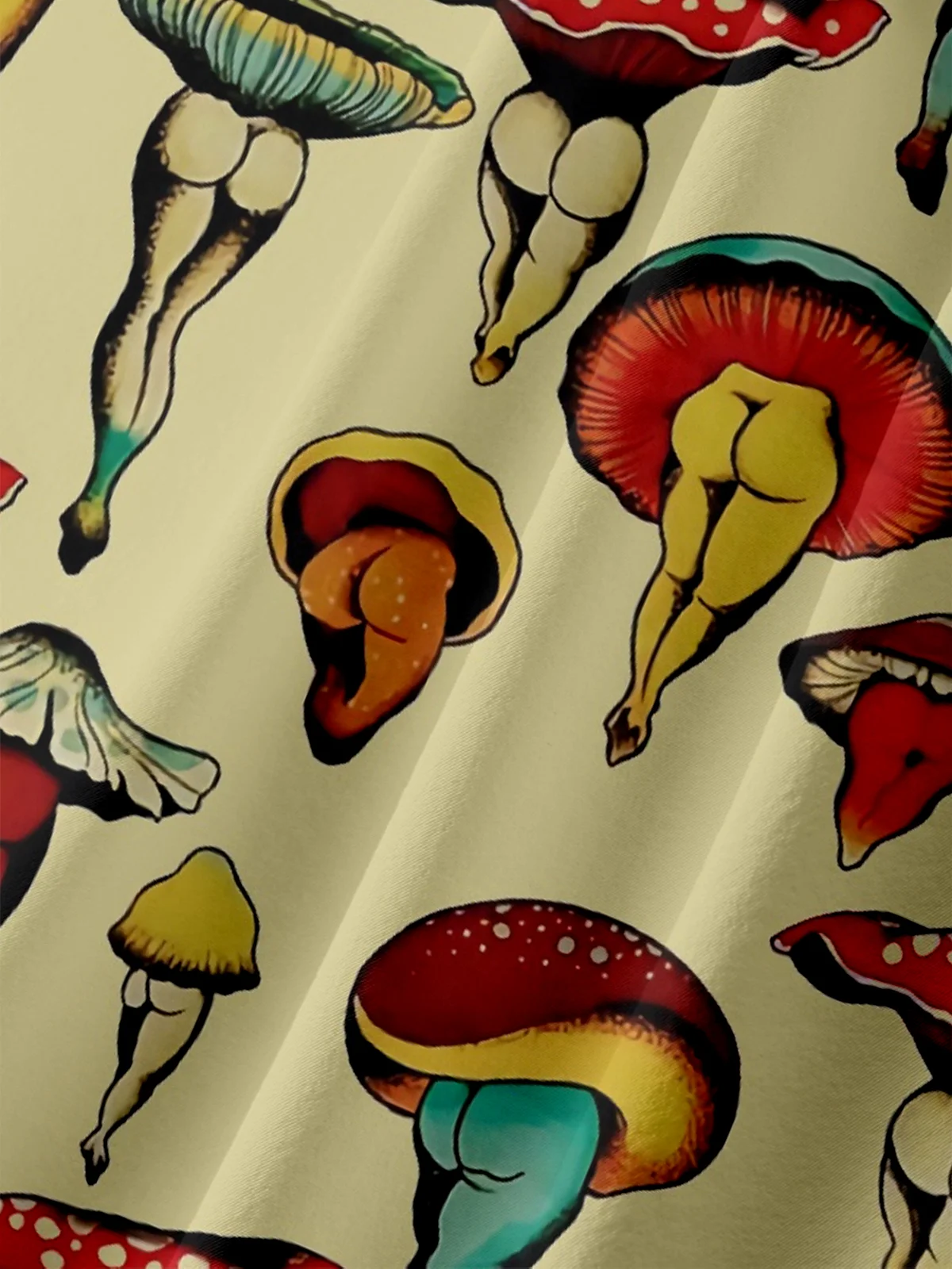 Moisture Wicking Skirt Mushroom Chest Pocket Hawaiian Shirt