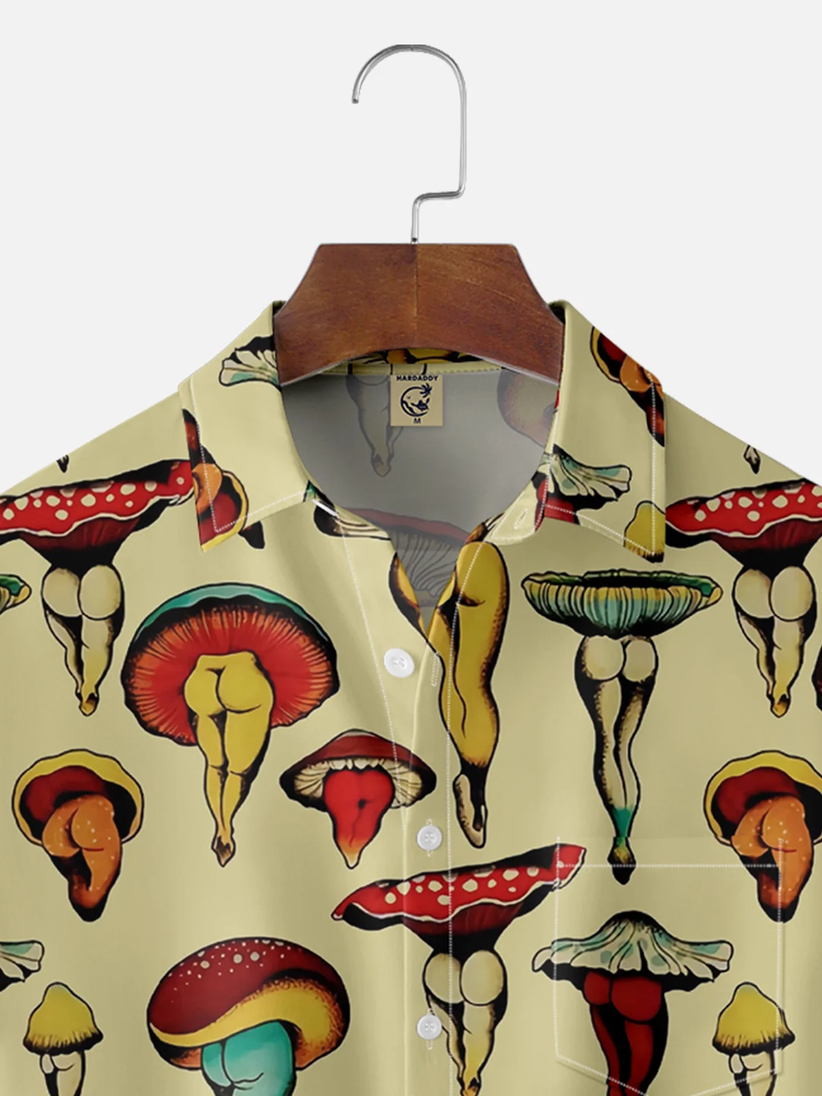 Moisture Wicking Skirt Mushroom Chest Pocket Hawaiian Shirt