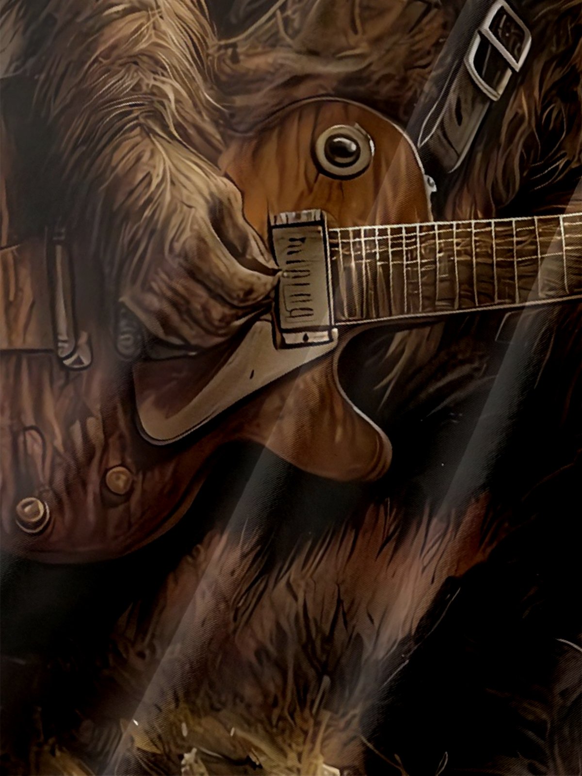 Moisture-wicking Bigfoot Playing Guitar Fun Art Chest Pocket Hawaiian Shirt