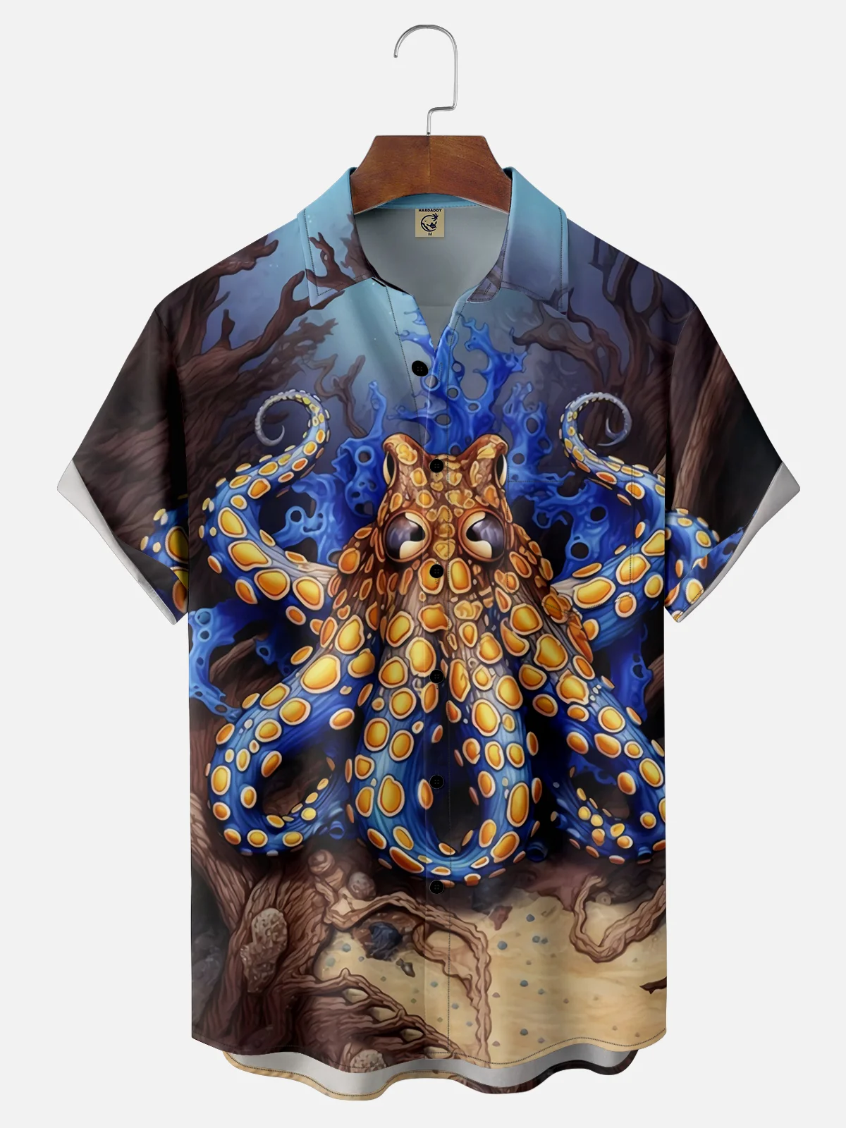 Moisture Wicking Gradient Octopus Chest Pocket Hawaiian Shirt