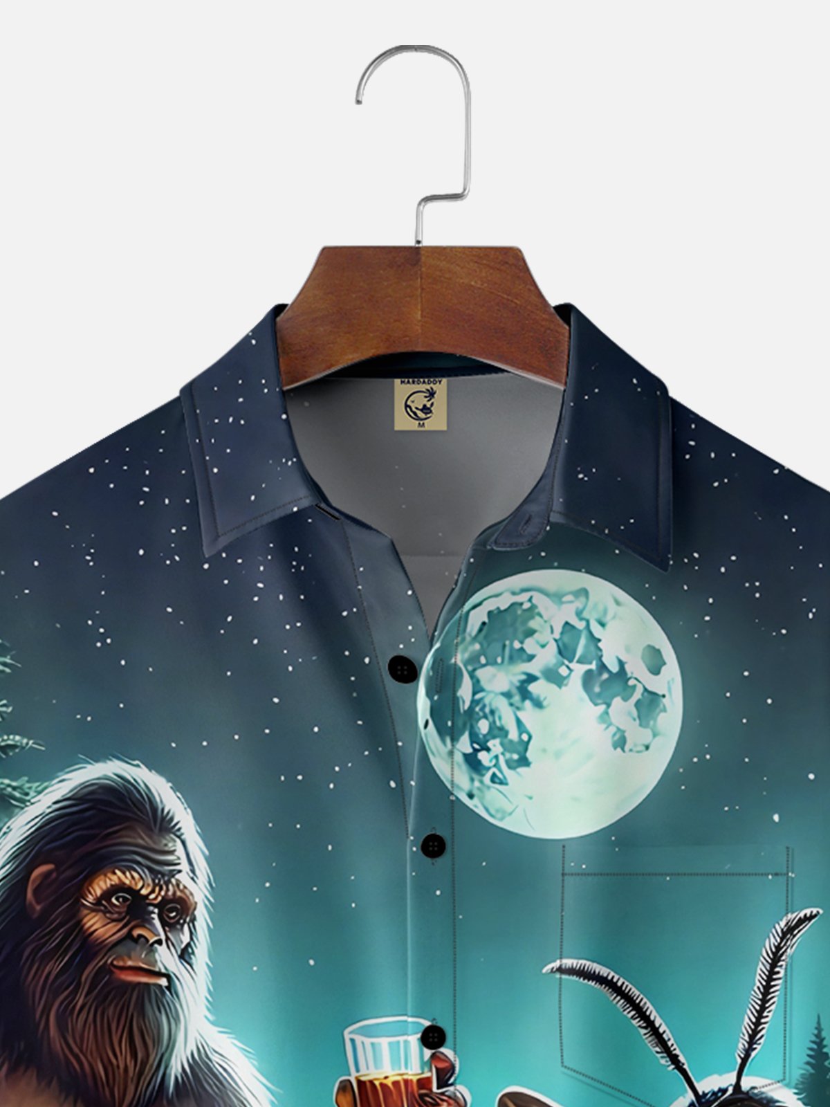 Moisture-wicking Bigfoot Mothman Drinking Fun Art Chest Pocket Hawaiian Shirt