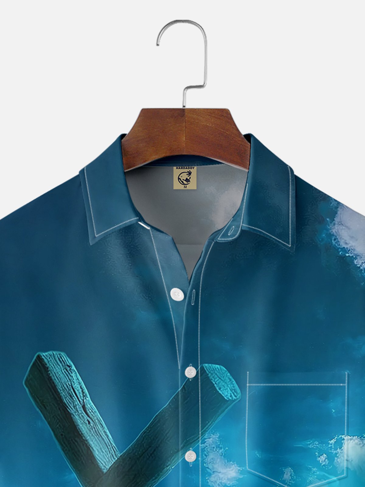 Moisture-wicking Christ Cross Religious Art Blue Chest Pocket Casual Shirt