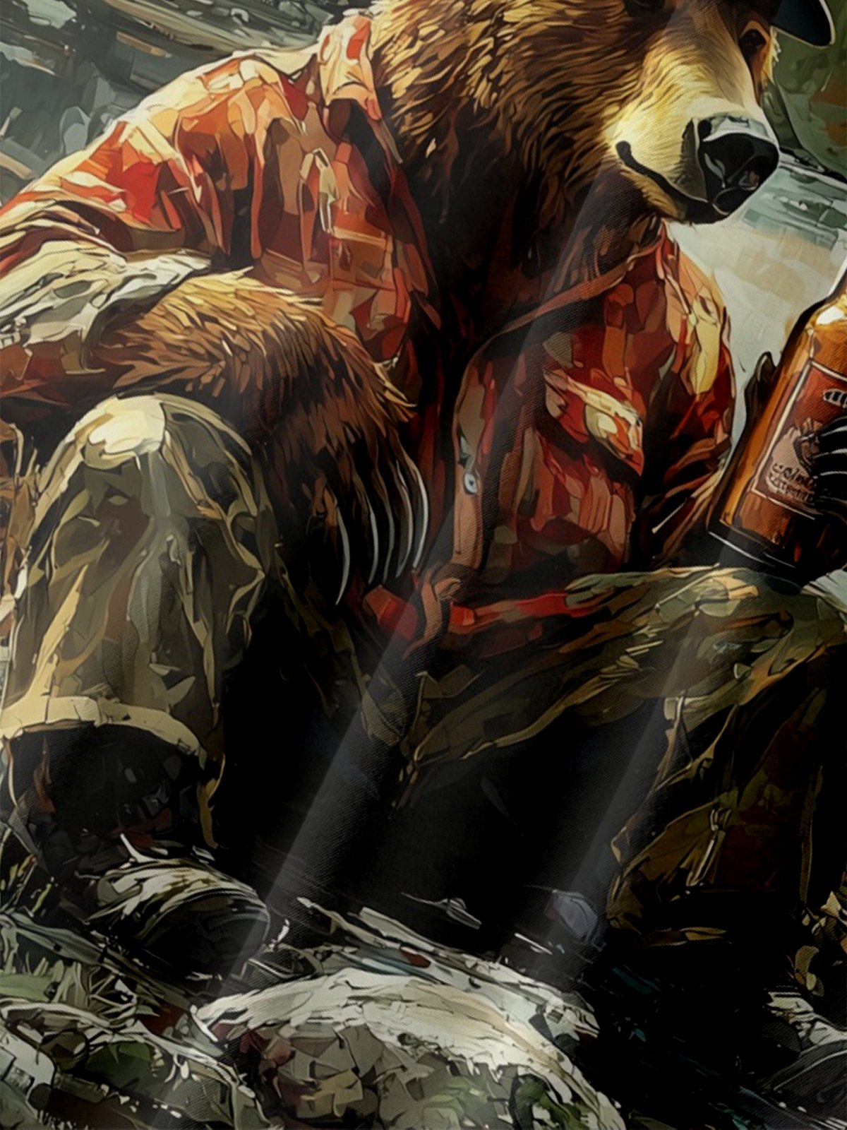 Moisture Wicking Outdoor Camp Camping Bear Elk Chest Pocket Hawaiian Shirt