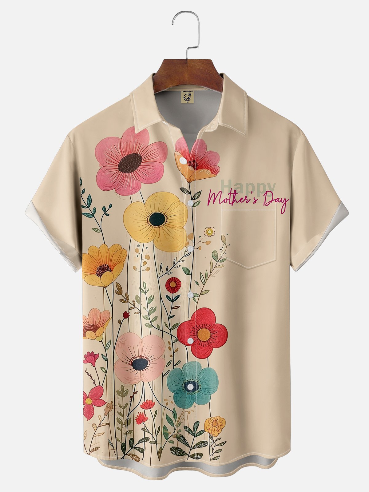 Moisture-wicking Happy Mother's Day Floral Art Chest Pocket Bowling Shirt