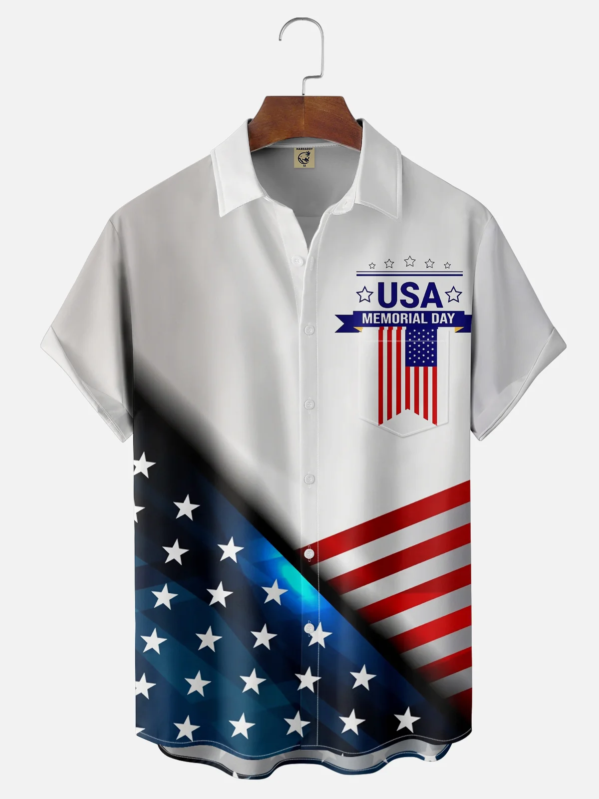 Moisture-wicking Memorial Day God Bless America Chest Pocket Casual Shirt