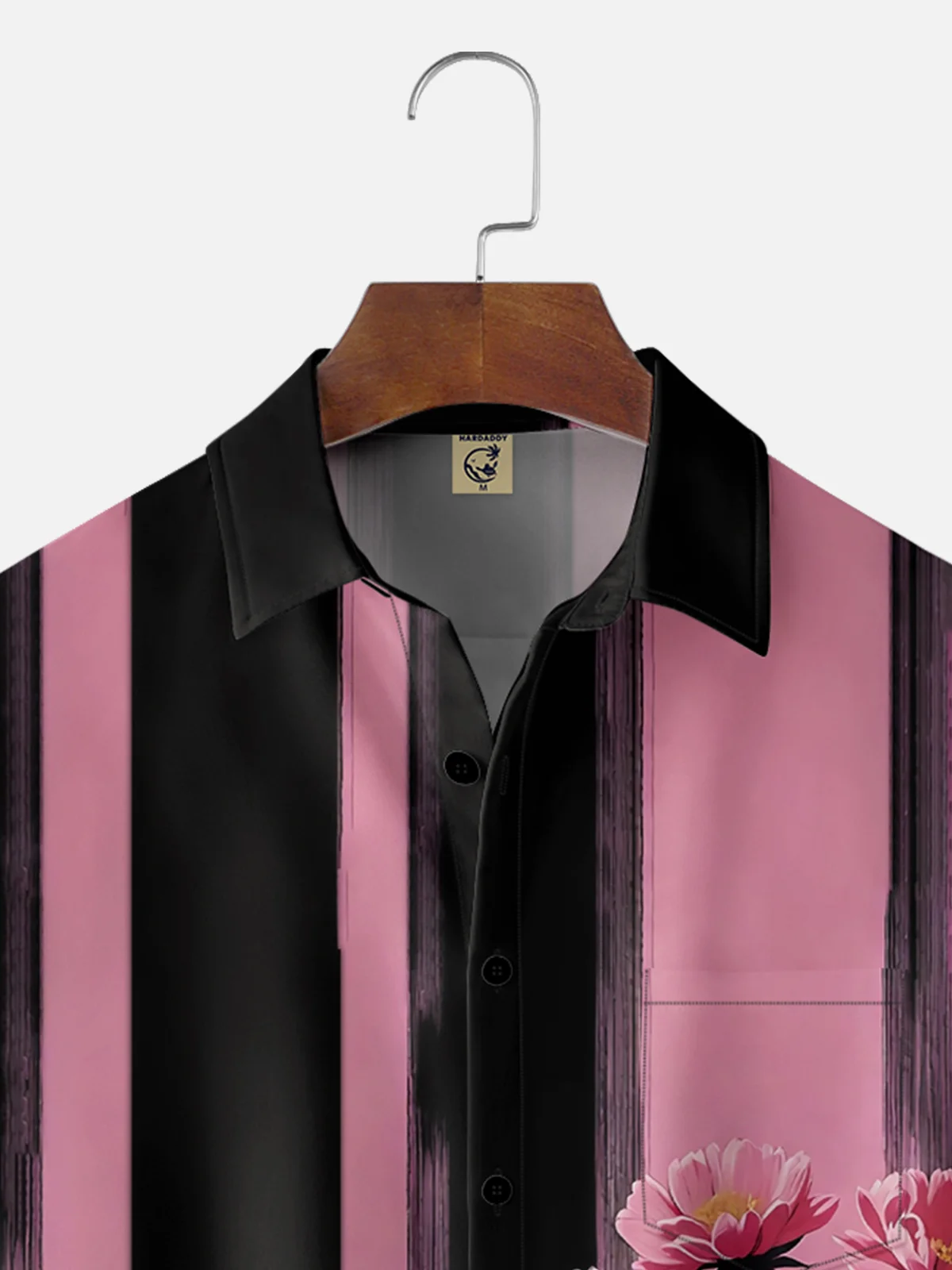 Moisture Wicking Stripes Floral Chest Pocket  Bowling Shirt