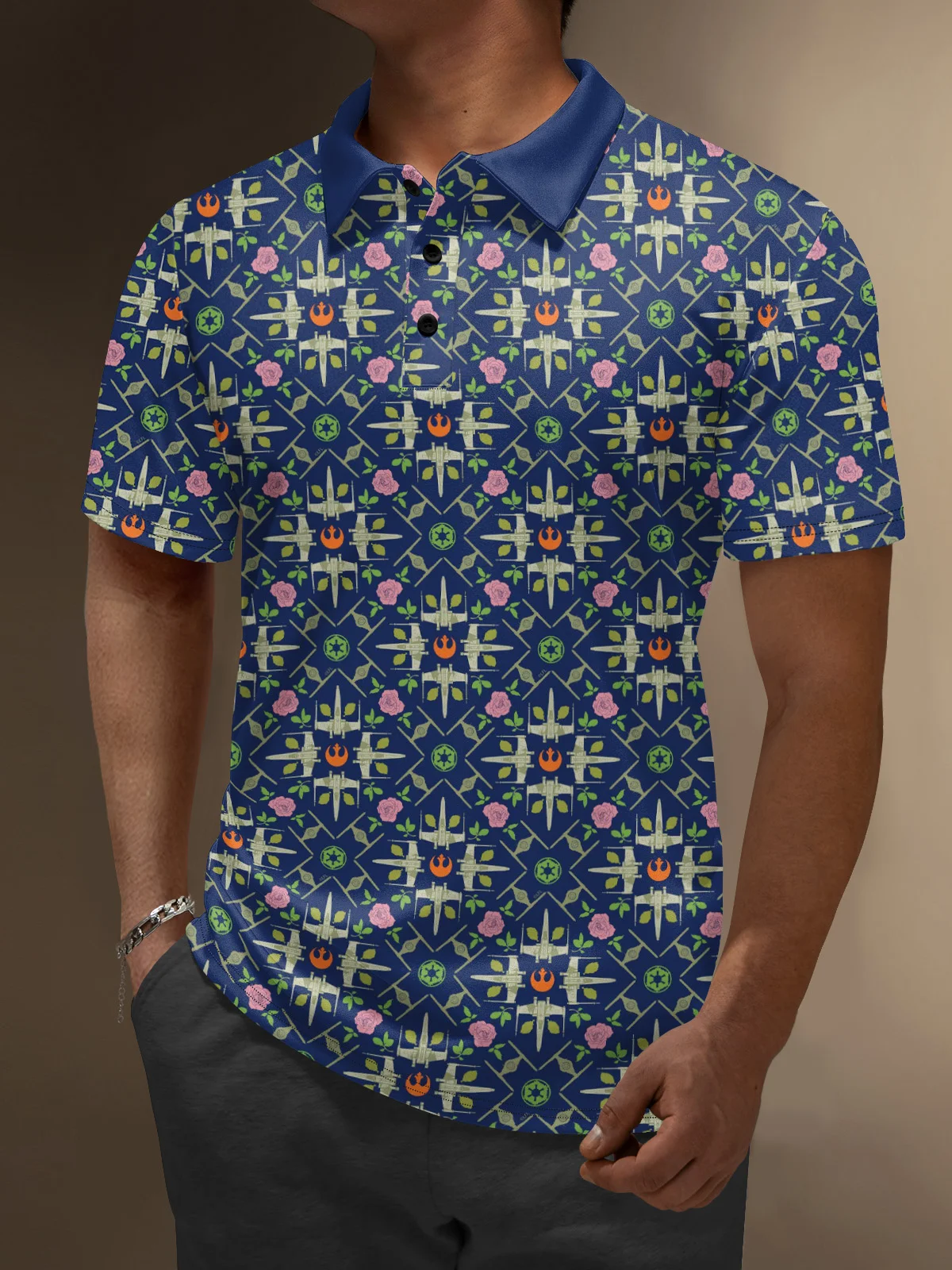 Moisture Wicking Star Spaceship Universe Golf Polo