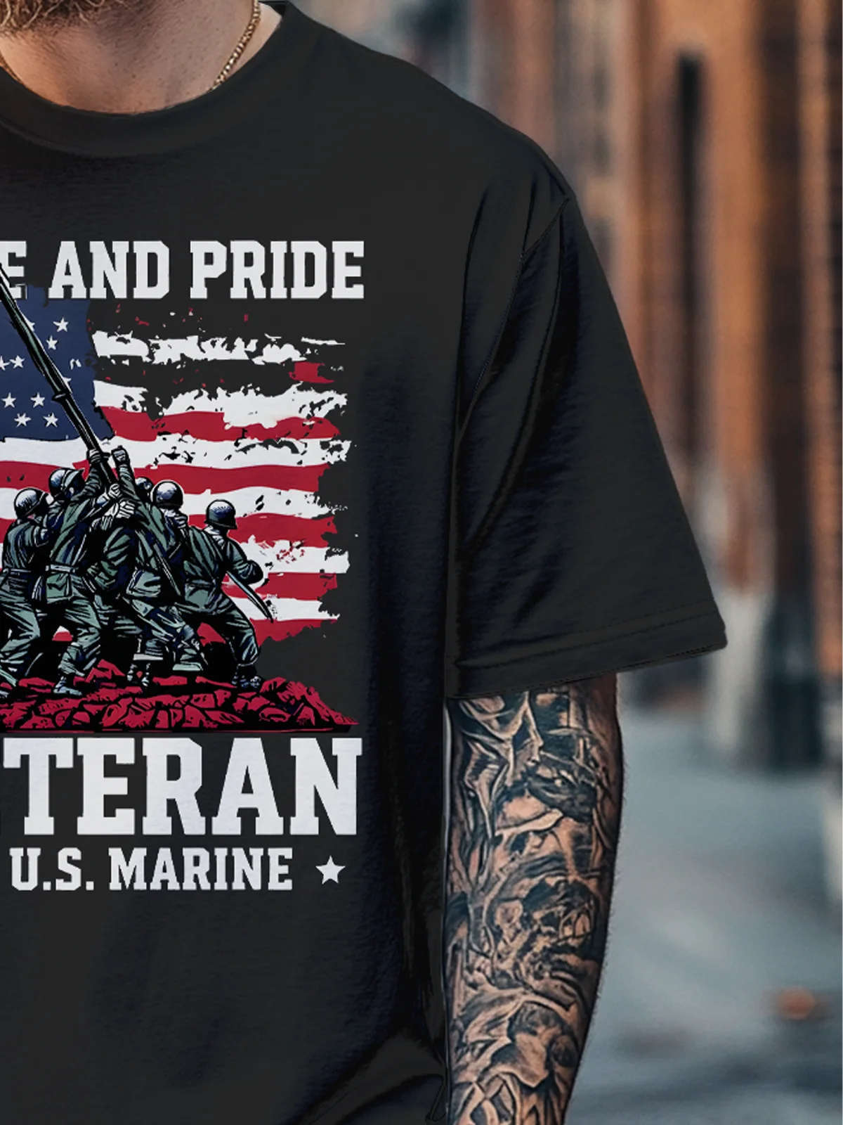 Men's Memorial Day American Flag Vintage Print Multicolor Fitted T-shirts