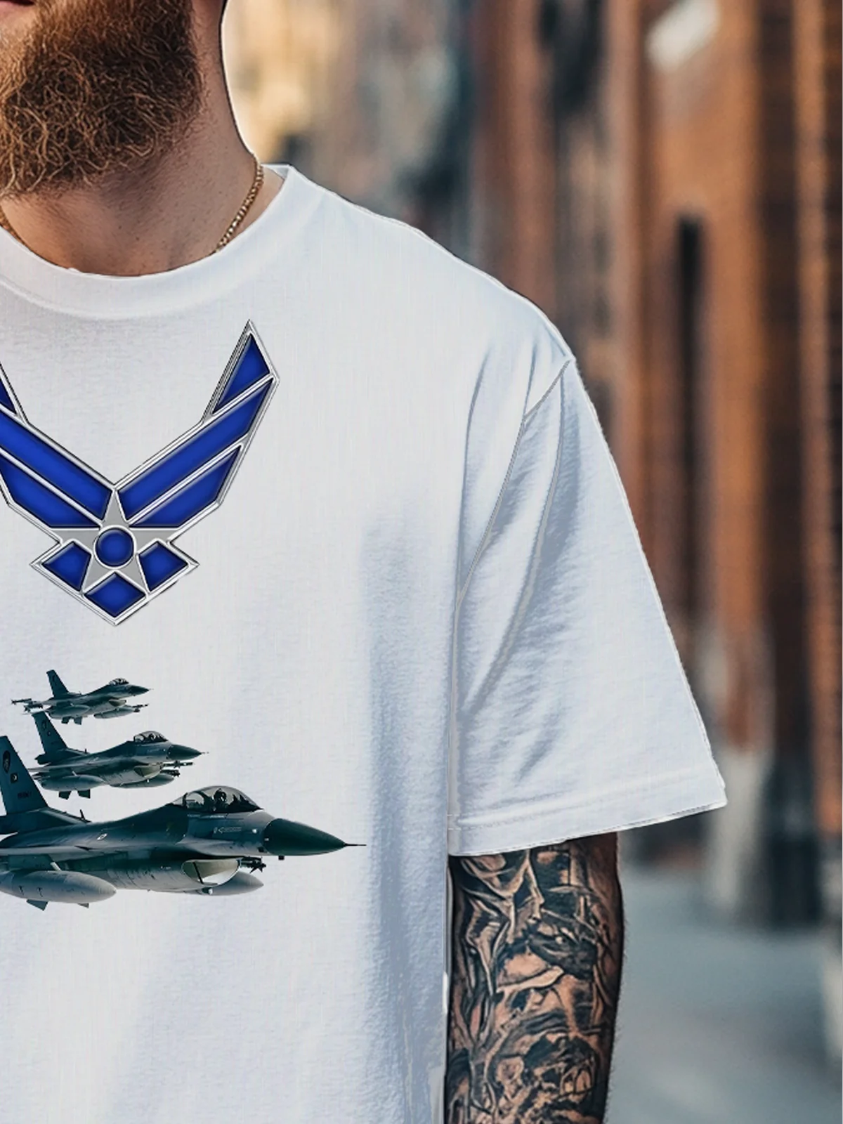 Men's Memorial Day US Air Force Retro Print Multicolor Fitted T-shirts