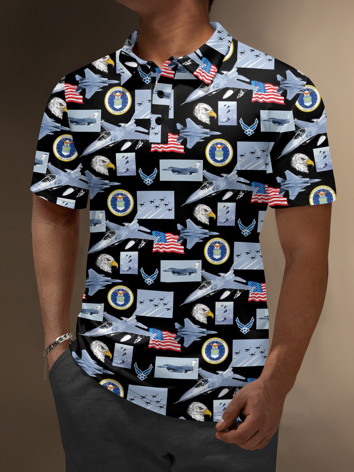 Moisture Wicking Memorial Day Patriotic Air Force American Flag Golf Polo