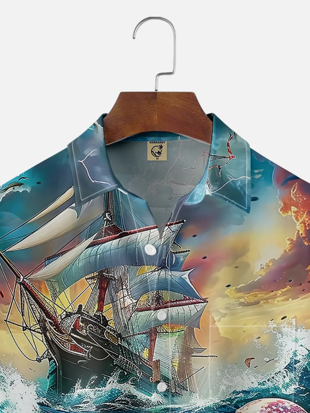 Moisture-wicking Ocean Art Octopus Pirate Ship Chest Pocket Hawaiian Shirt