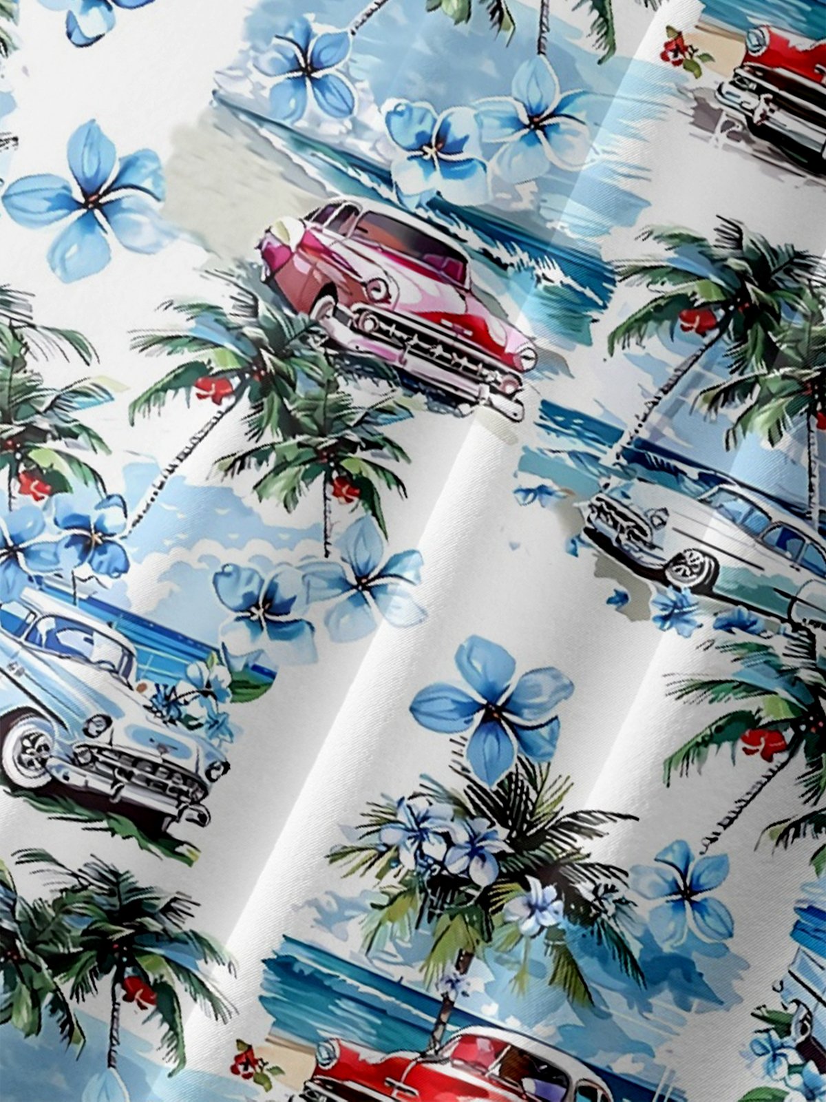 Moisture-wicking Beach Retro Car Chest Pocket Hawaiian Shirt