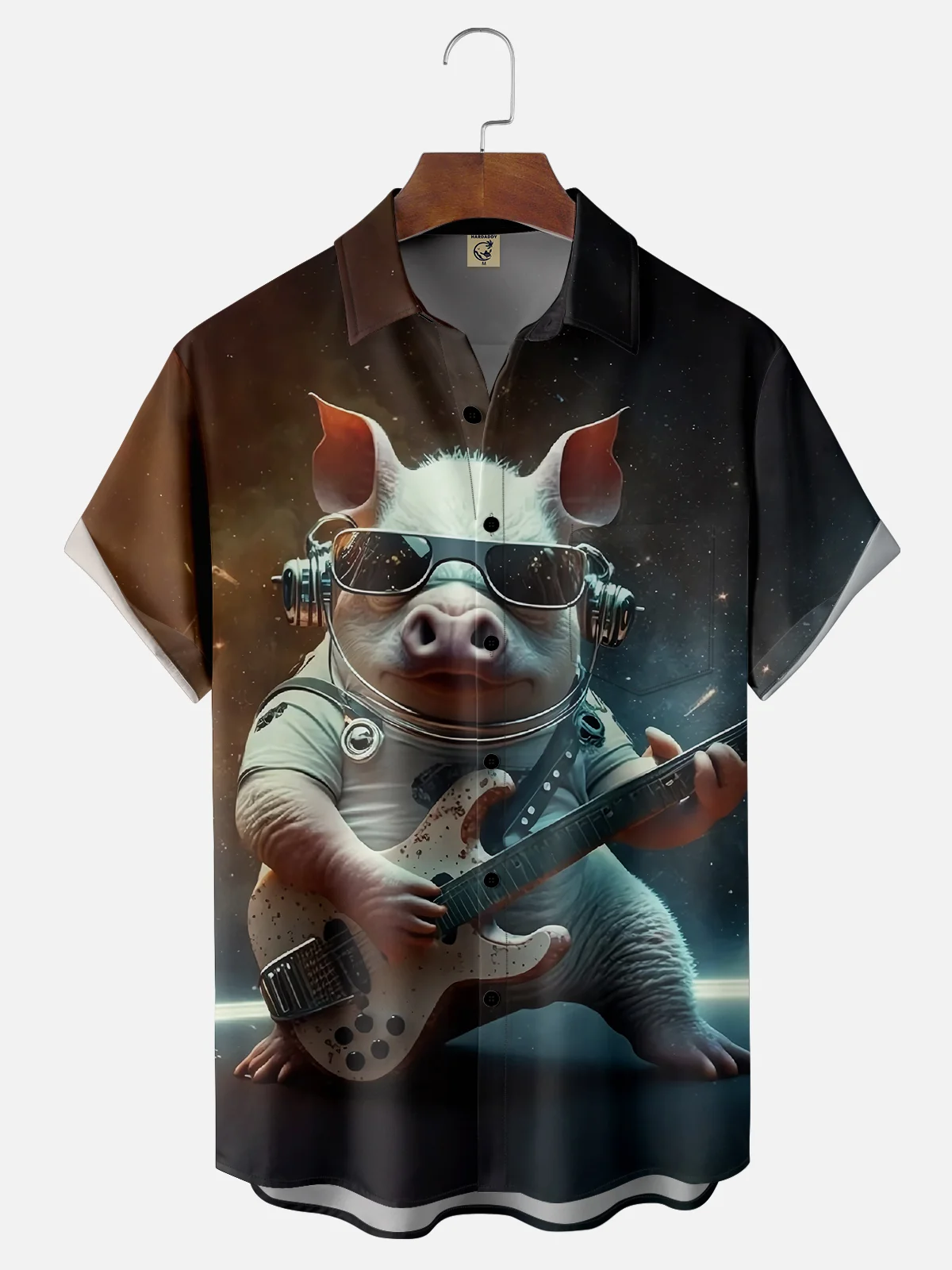 Moisture-wicking Music Festival Party Pig Bassist Chest Pocket Casual Shirt