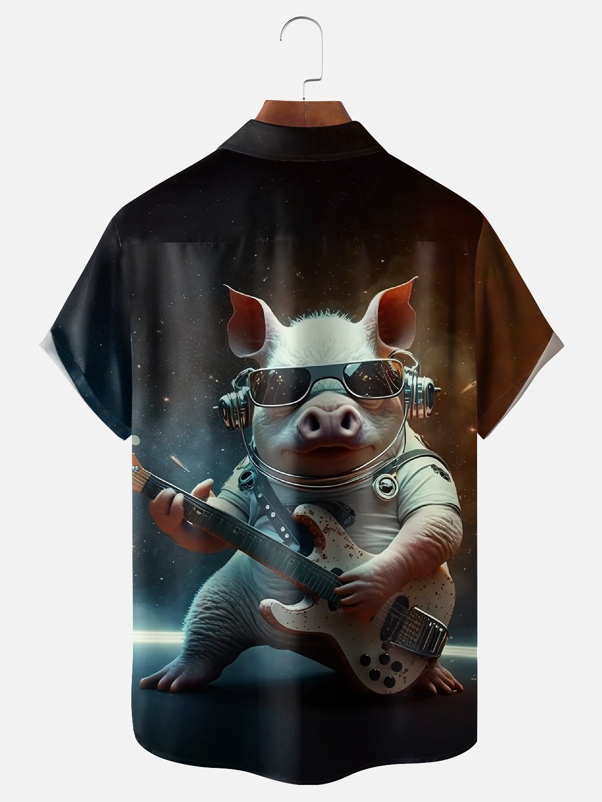 Moisture-wicking Music Festival Party Pig Bassist Chest Pocket Casual Shirt