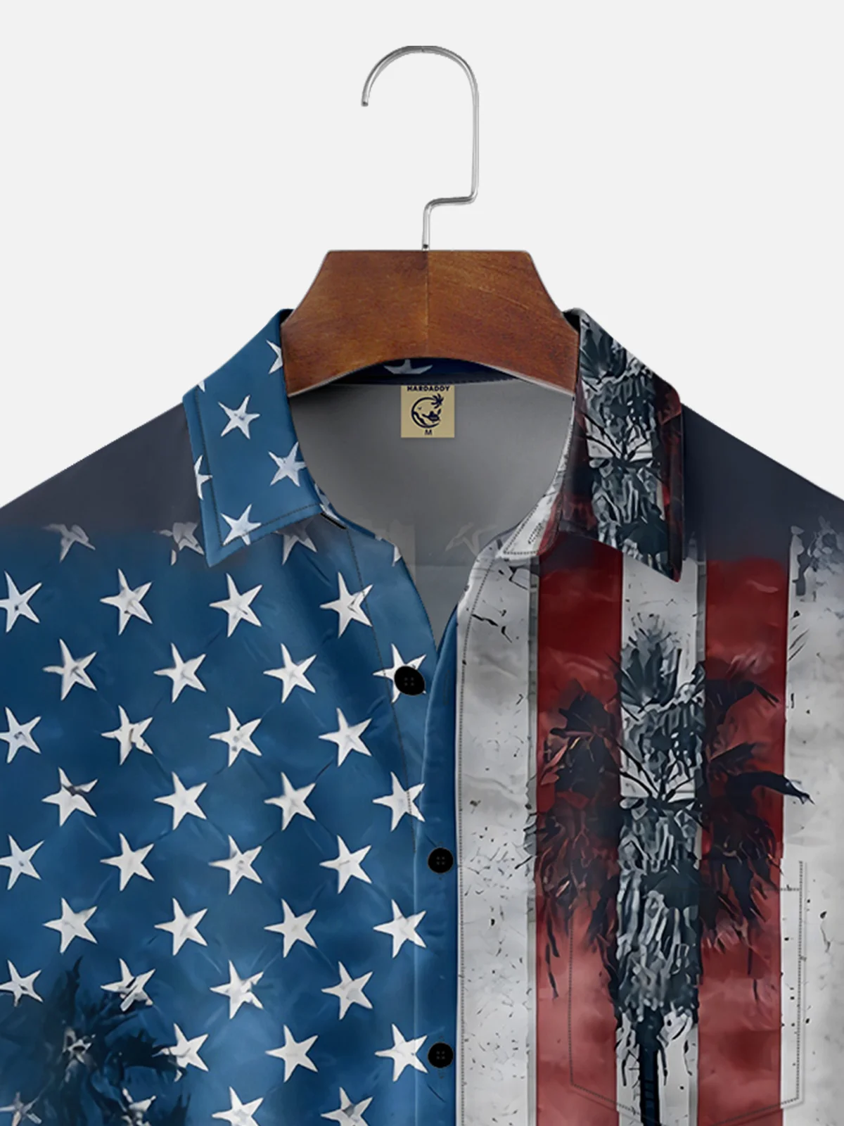 Moisture Wicking USA Flag Coconut Tree Chest Pocket Hawaiian Shirt