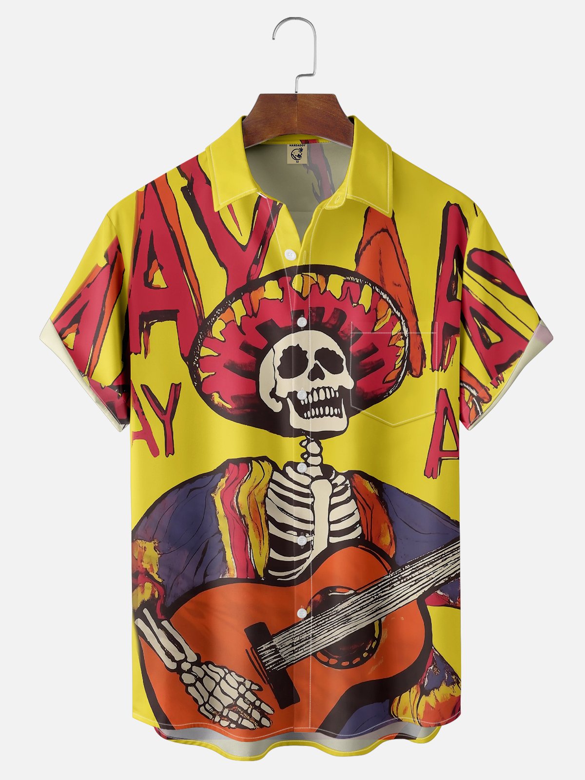 Moisture-wicking Cinco de Mayo Skeleton Guitar Music Chest Pocket Casual Shirt
