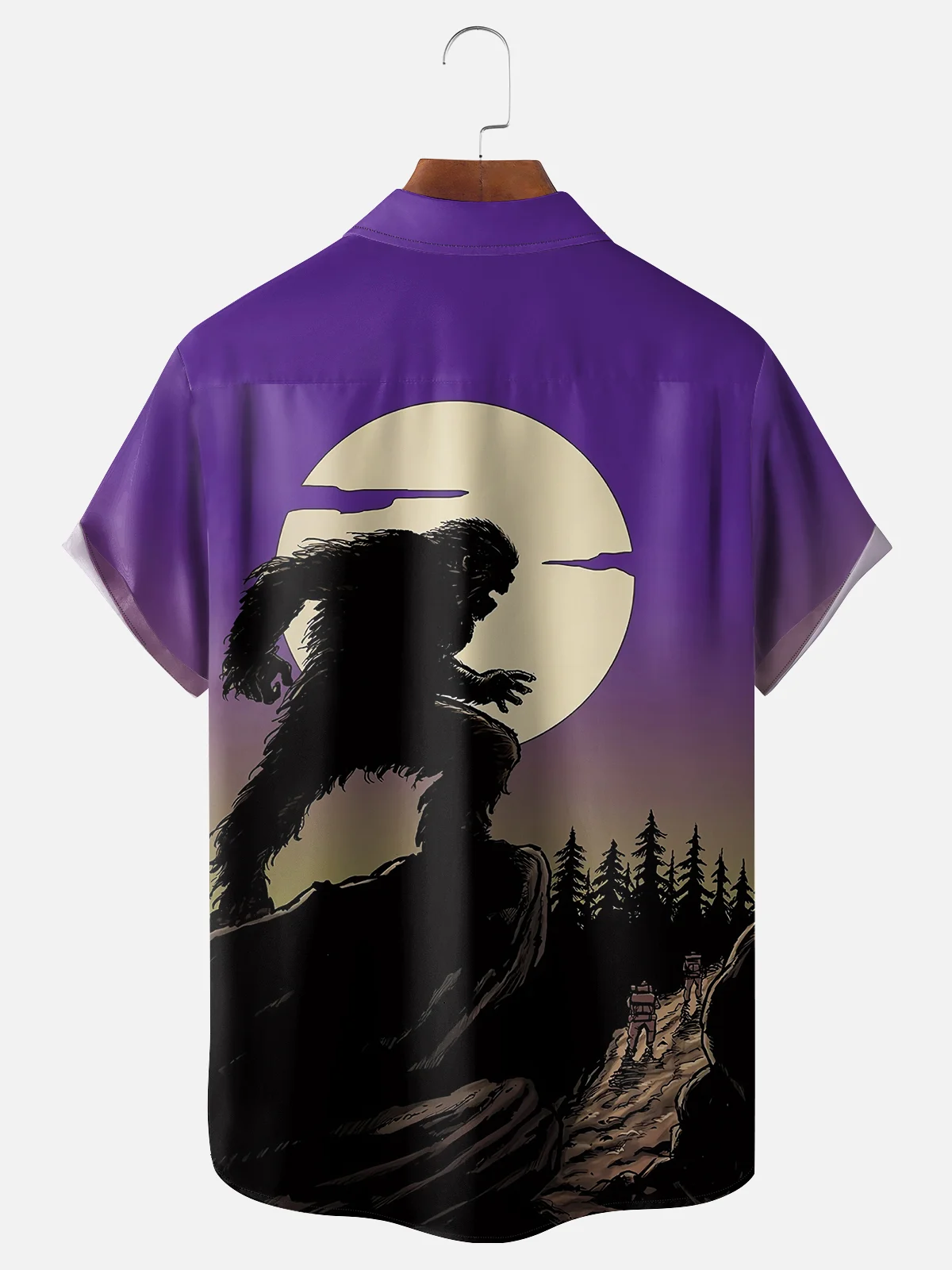 Moisture-wicking Bigfoot Moon Forest Chest Pocket Hawaiian Shirt