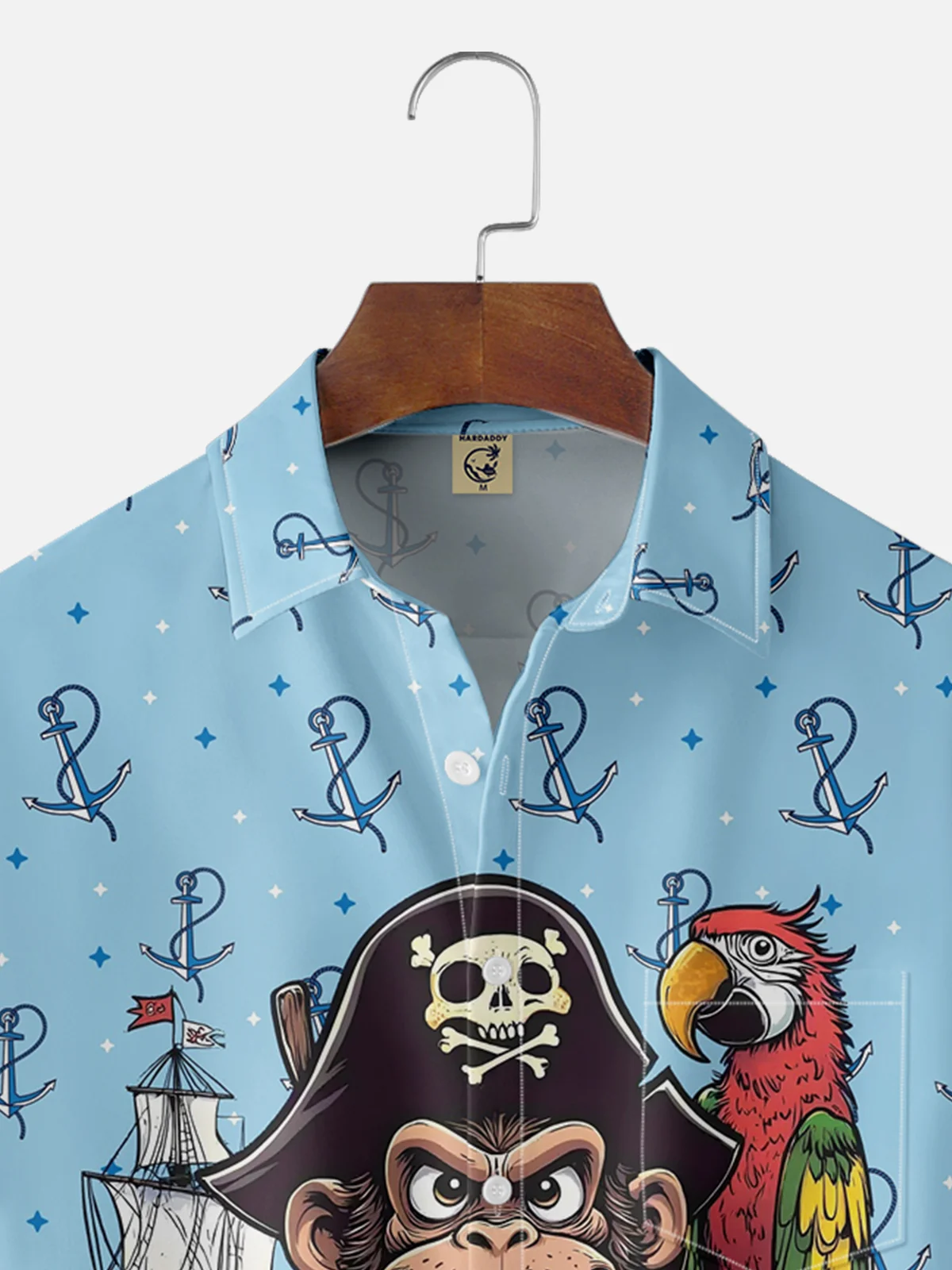 Moisture-wicking Marine Pirate Monkey Chest Pocket Hawaiian Shirt