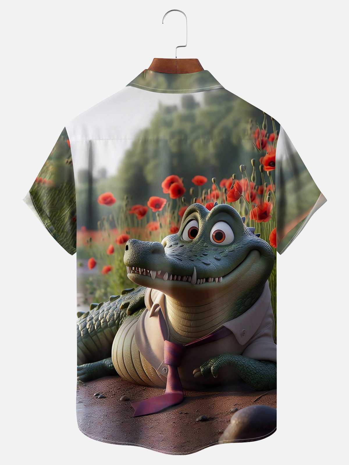 Moisture-wicking Funny Off-duty Crocodile Chest Pocket Hawaiian Shirt