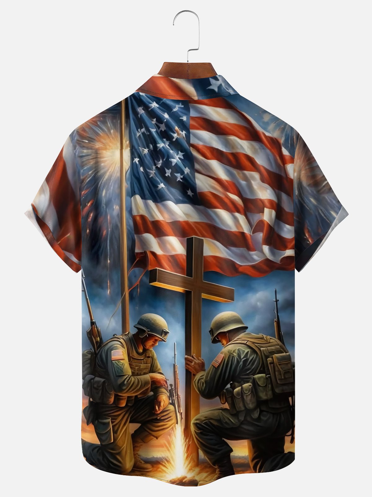 Moisture Wicking Memorial Day Chest Pocket Hawaiian Shirts