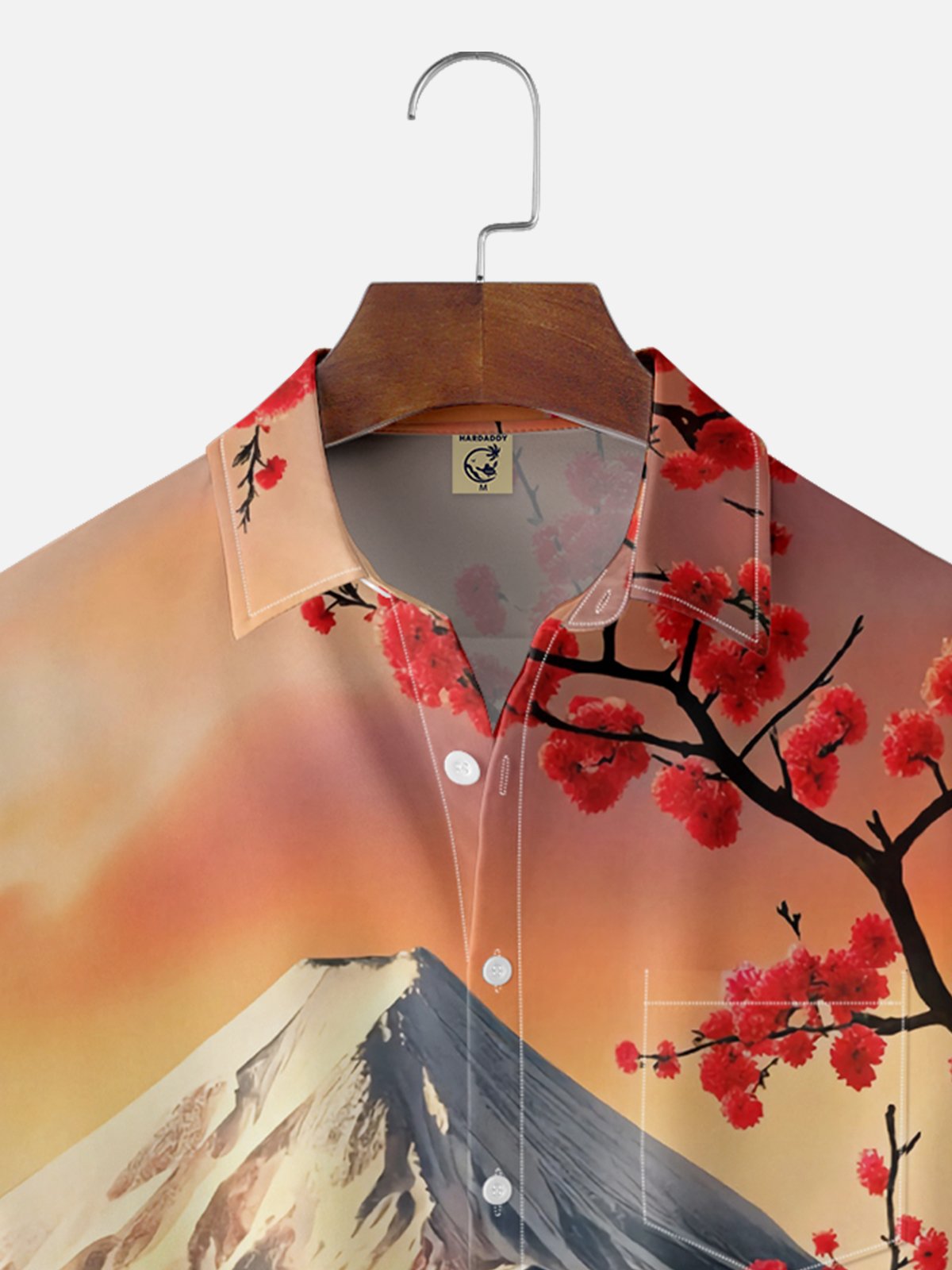 Moisture Wicking Japan Mount Fuji Cherry Blossom Chest Pocket Hawaiian Shirt