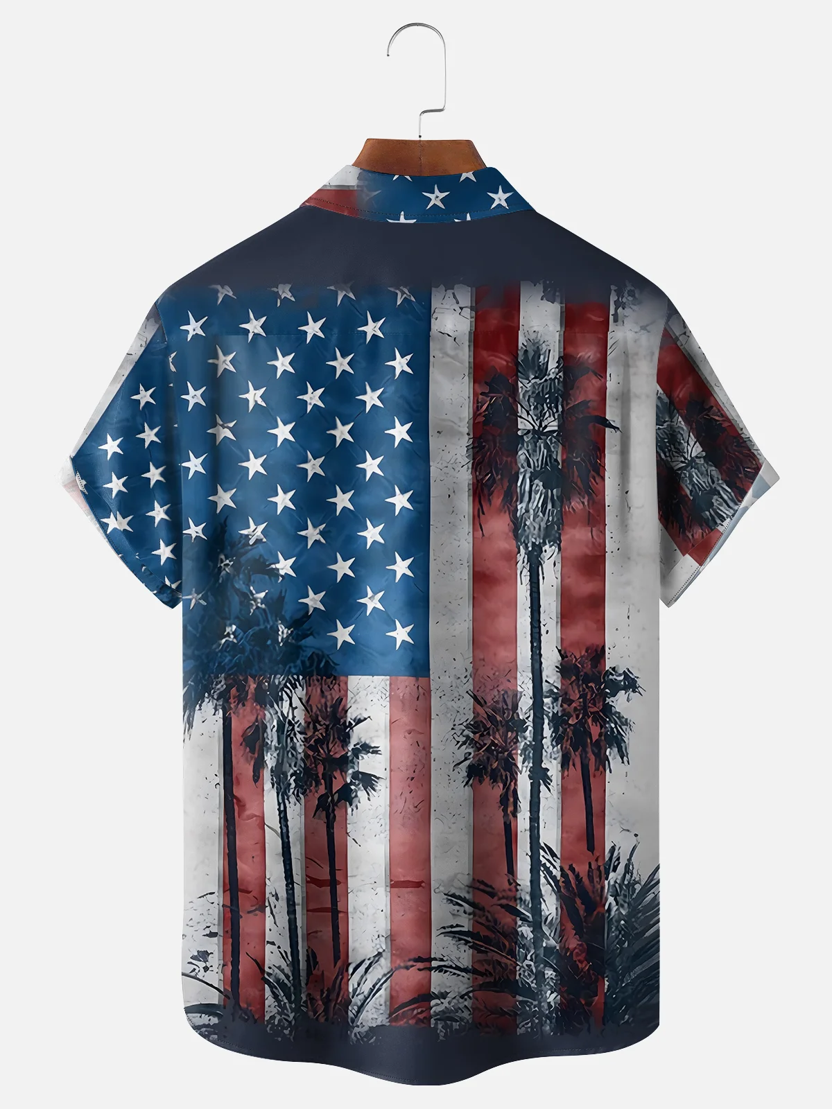 Moisture Wicking USA Flag Coconut Tree Chest Pocket Hawaiian Shirt