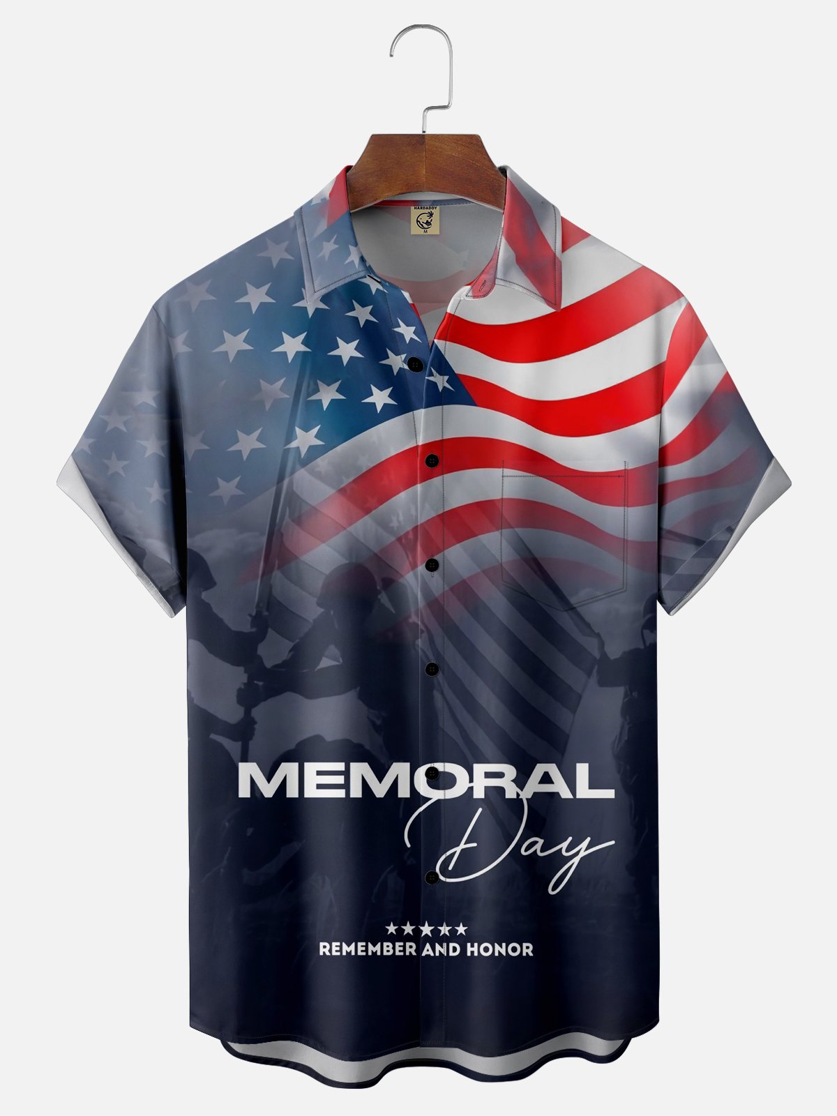 Moisture-wicking Memorial Day American Flag Chest Pocket Casual Shirt