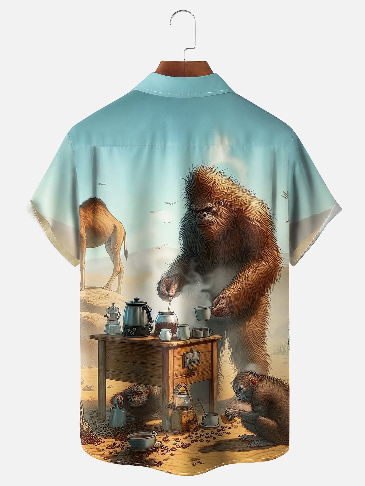 Moisture-wicking Bigfoot Desert Brewing Coffee Chest Pocket Hawaiian Shirt