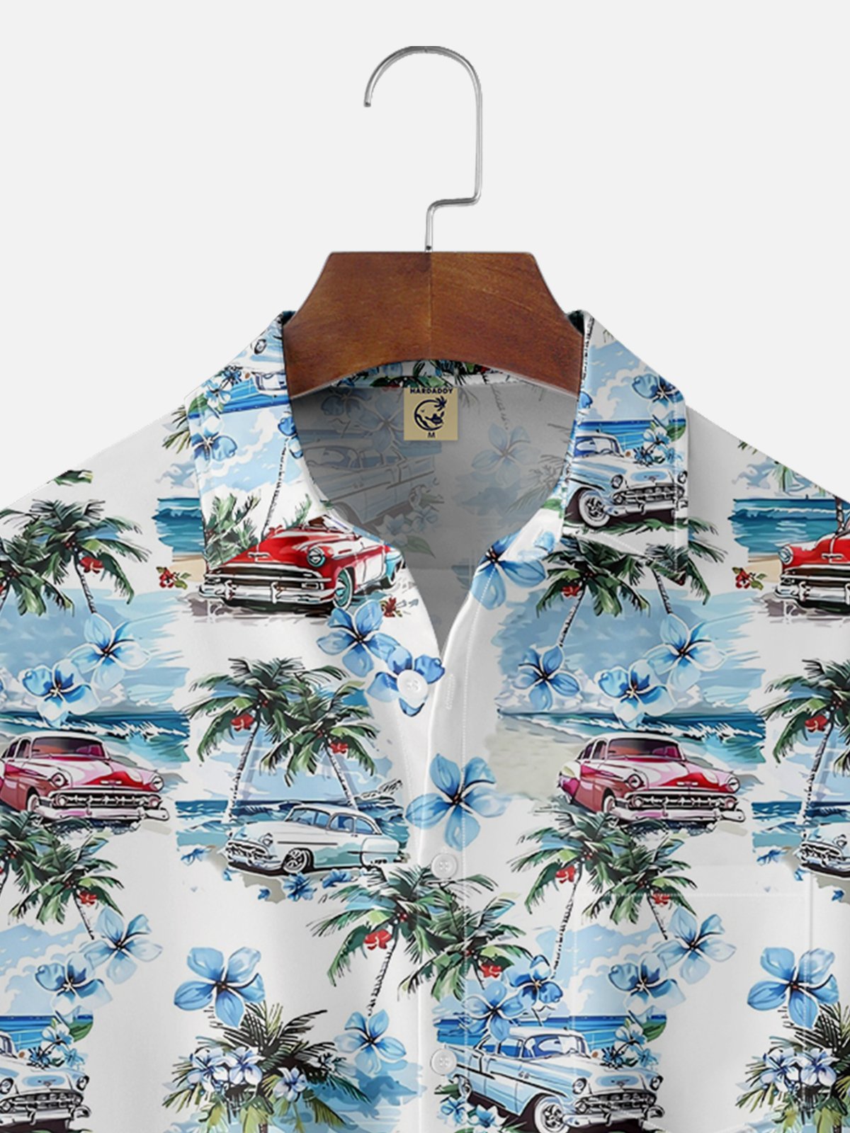 Moisture-wicking Beach Retro Car Chest Pocket Hawaiian Shirt
