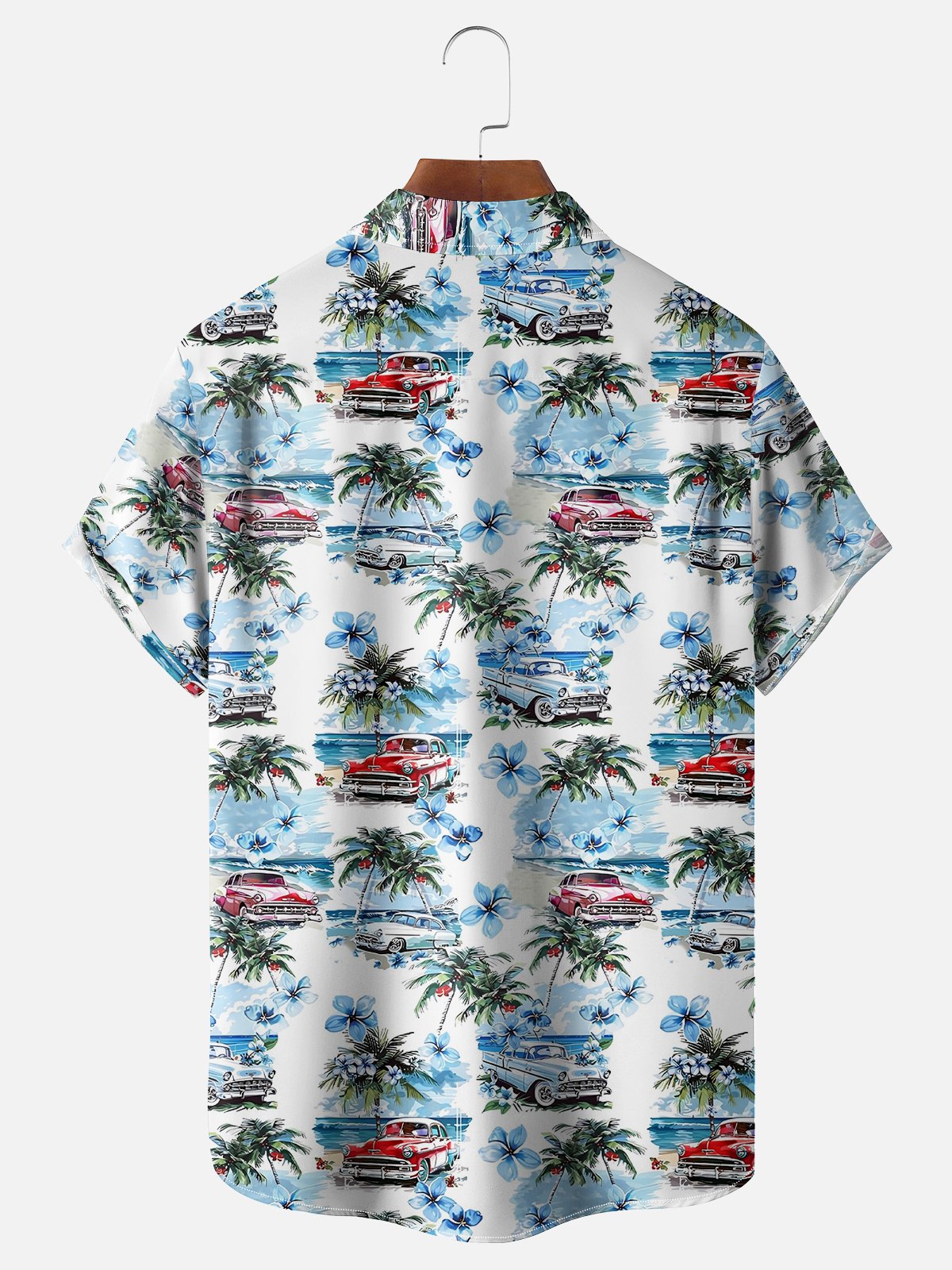 Moisture-wicking Beach Retro Car Chest Pocket Hawaiian Shirt