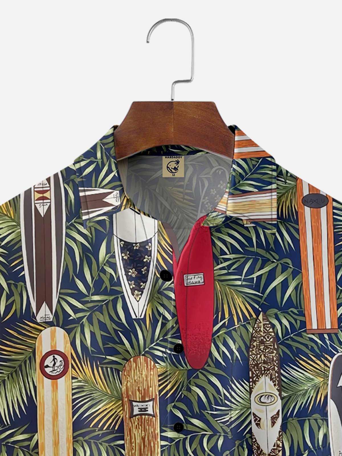 Moisture-wicking Surfboard Palm Leaves Chest Pocket Hawaiian Shirt