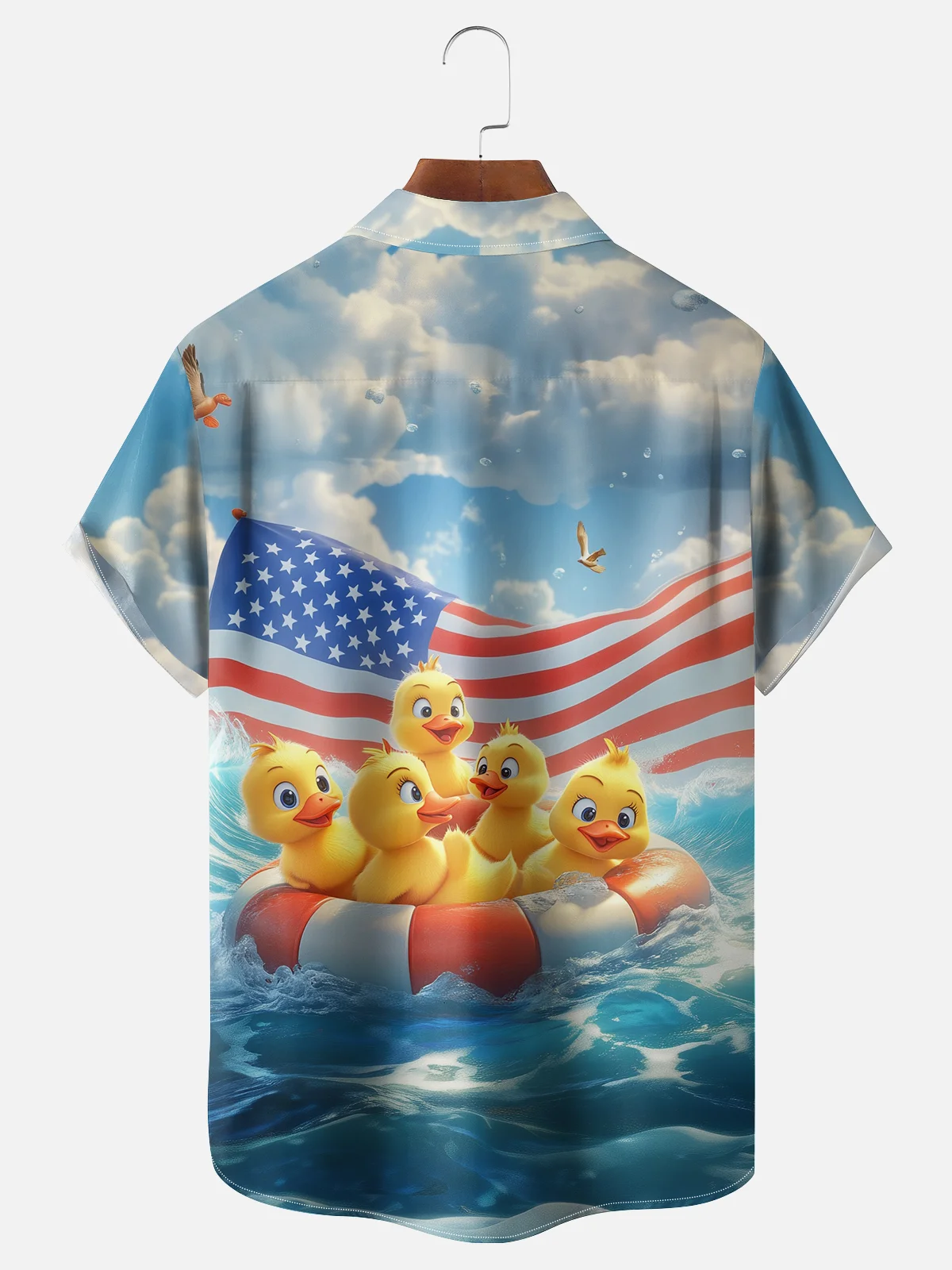 Moisture-wicking American Flag Ducks Chest Pocket Casual Shirt