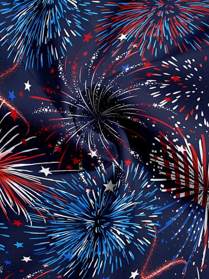 Tall Size Moisture Wicking Fireworks American Flag Short Sleeve Aloha Shirt